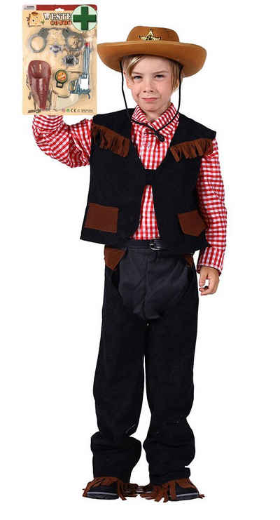 Karneval-Klamotten Cowboy-Kostüm Western Kostüm Junge mit Cowboy-Set, Kinderkostüm mit Chaps, Hemd, Weste und Cowboy-Set incl. Cowboy Spielzeug