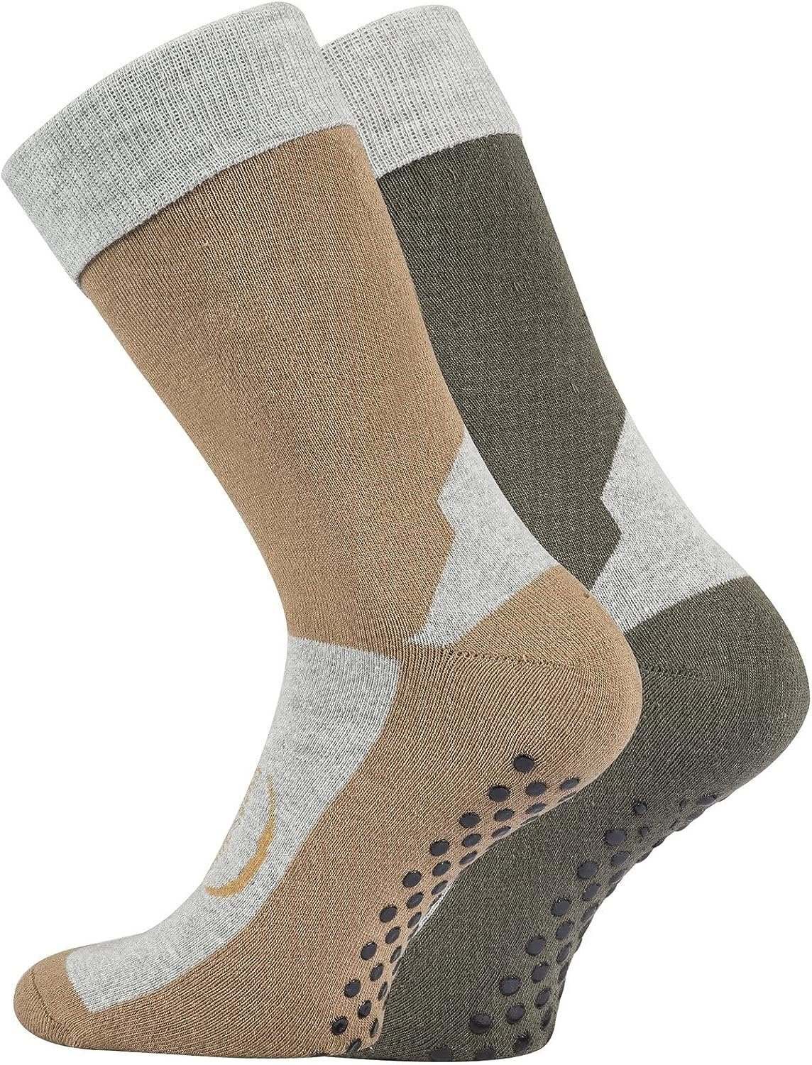 ABS-Socken, Anti-Rutsch-Socken 24 2 Stopper-Socken, Homesocks Beige-Oliv TippTexx Haussocken Paar