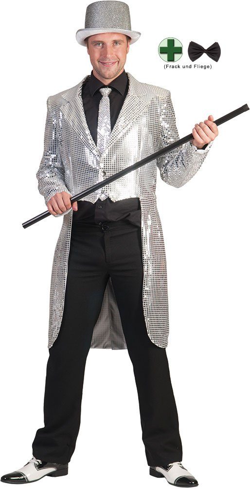 Karneval-Klamotten Kostüm Frack Pailletten Herren silber mit Fliege schwarz günstig online kaufen