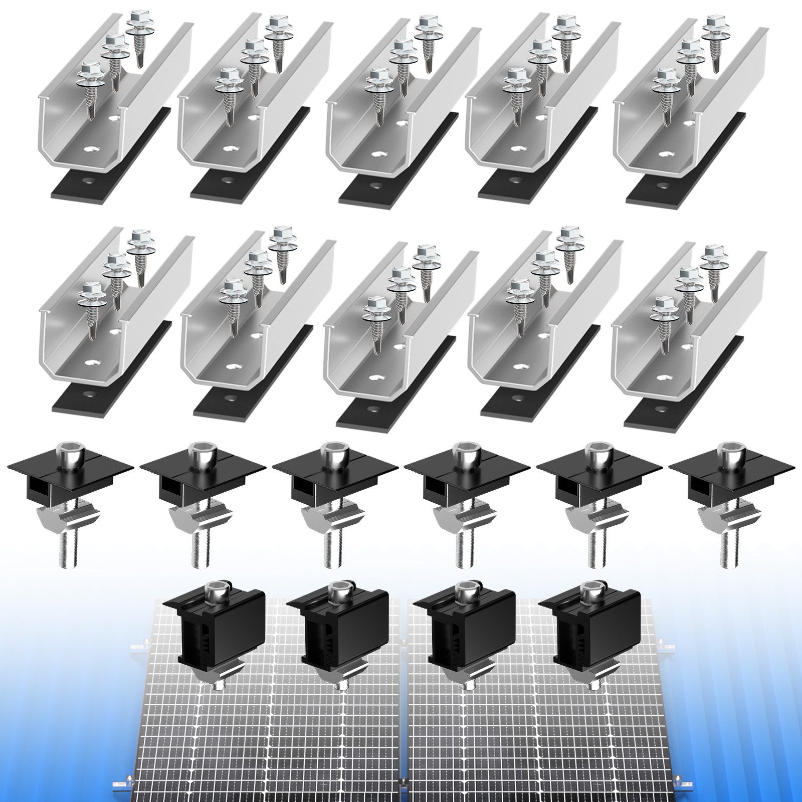 GLIESE Solarmodul-Halterung PV Halterung Befestigungsschiene Trapezblech Flachdach Montage, (Set, 30-tlg., Dachstromerzeugung Soalrpanel Halterung, Korrosionsbeständig, Rostgeschützt)