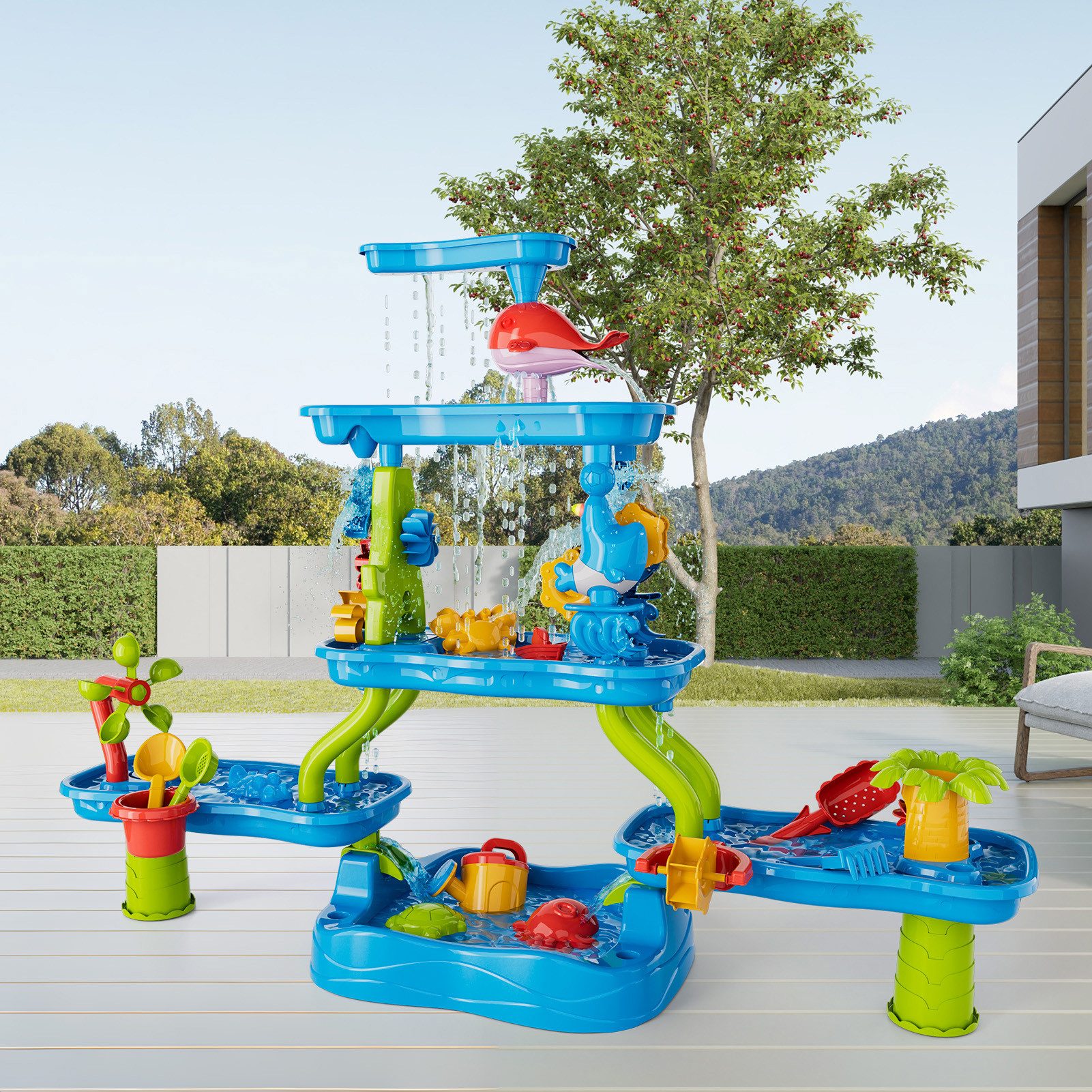 TEMI Wasserspieltisch Sand Spielzeug Sommer Outdoor Spielzeug Wassertisch, (Set, 5-stufiger), Indoor und Outdoor Wassertischspielzeug