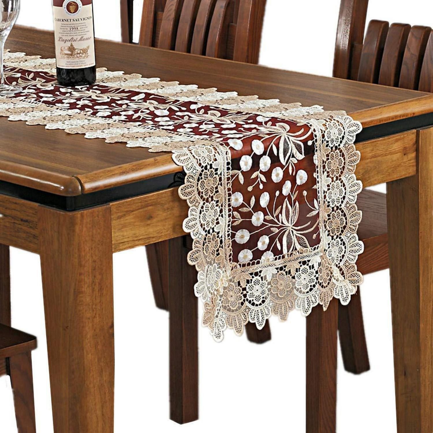 LuxusKollektion Tischläufer Tischläufer Stickerei Transparent Rot 40x90cm (1-tlg)