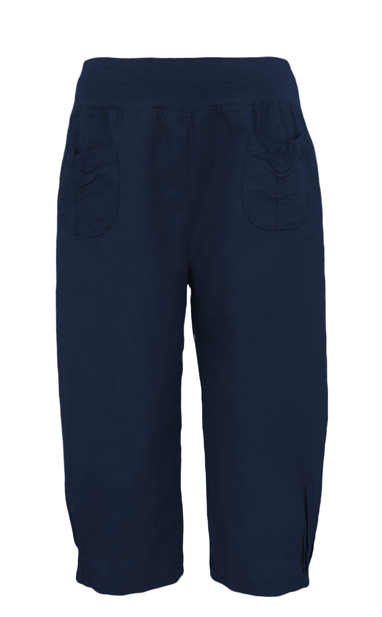 Aurela Damenmode Leinenhose Leinenhose Damen kurze Sommerhose Leinen Bermuda elastischer Gummizug, modische Sommer Farben, auch in großen Größen erhältlich Marine