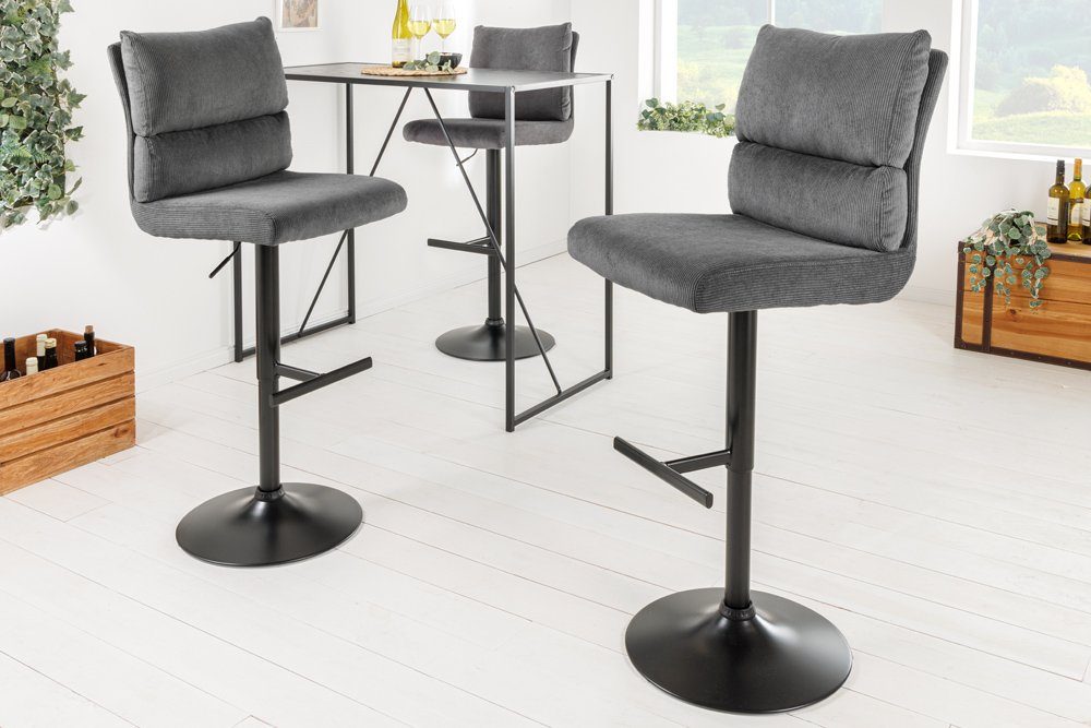 riess-ambiente Barhocker COMFORT grau/schwarz - Cord, Metall, höhenverstellbar, drehbar, weich (Einzelartikel, 1 St), Moderner Stuhl mit Lehne - ideal für Wohn- – Bild 4 von 5