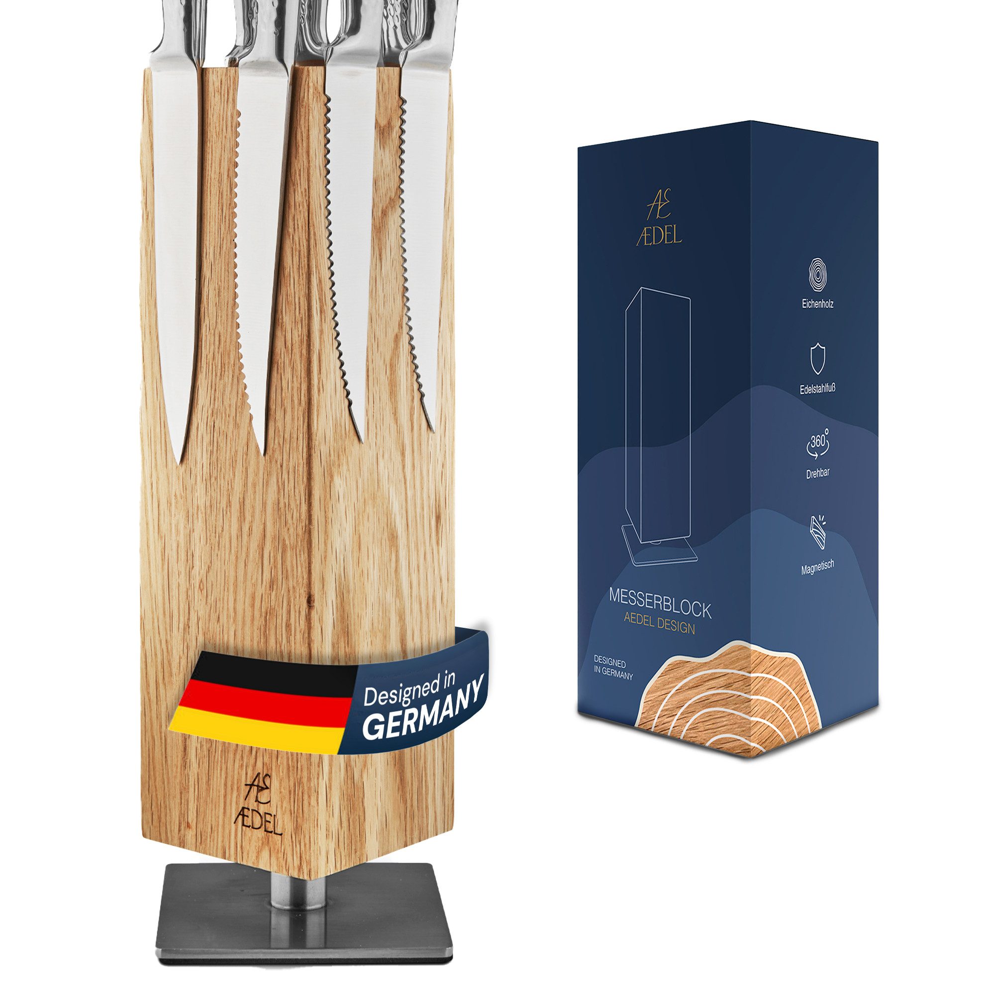 Aedel Magnet-Messerblock AEDEL Design Premium Magnetischer Messerblock Drehbar 360 Grad