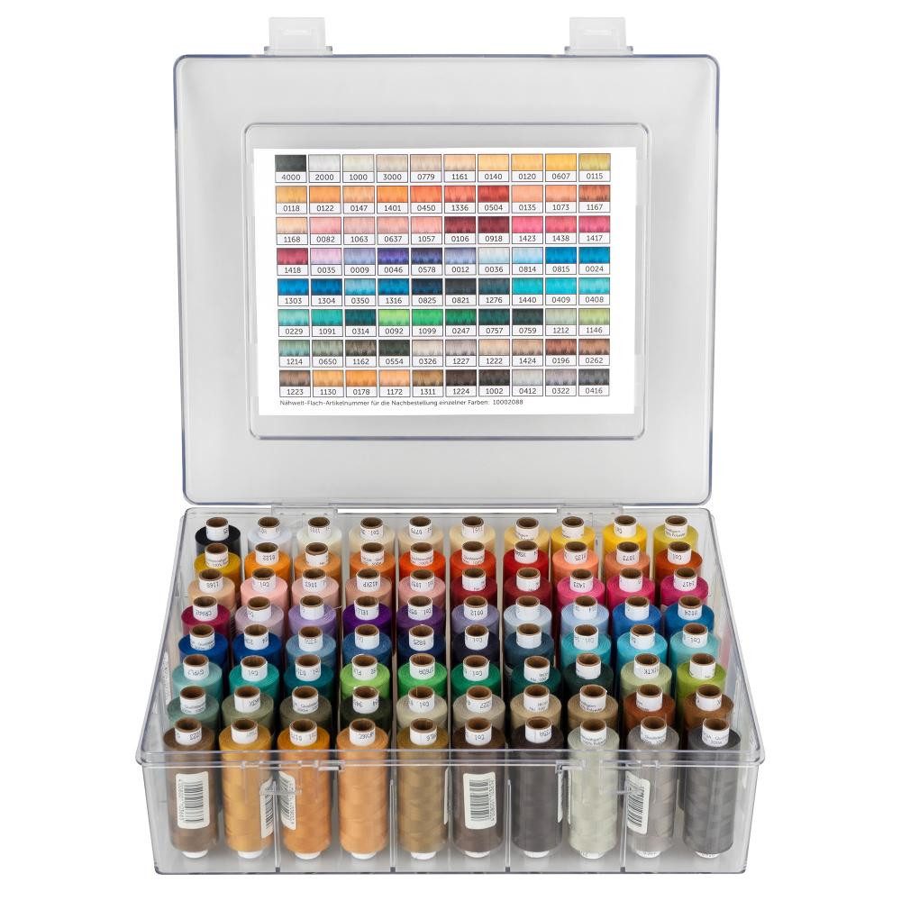 Nähwelt Flach - Troja Universal-Garn in Acryl-Garnbox 80 Farben (je500m) Nähgarn, 500 m (Spar-Set, 80-St)