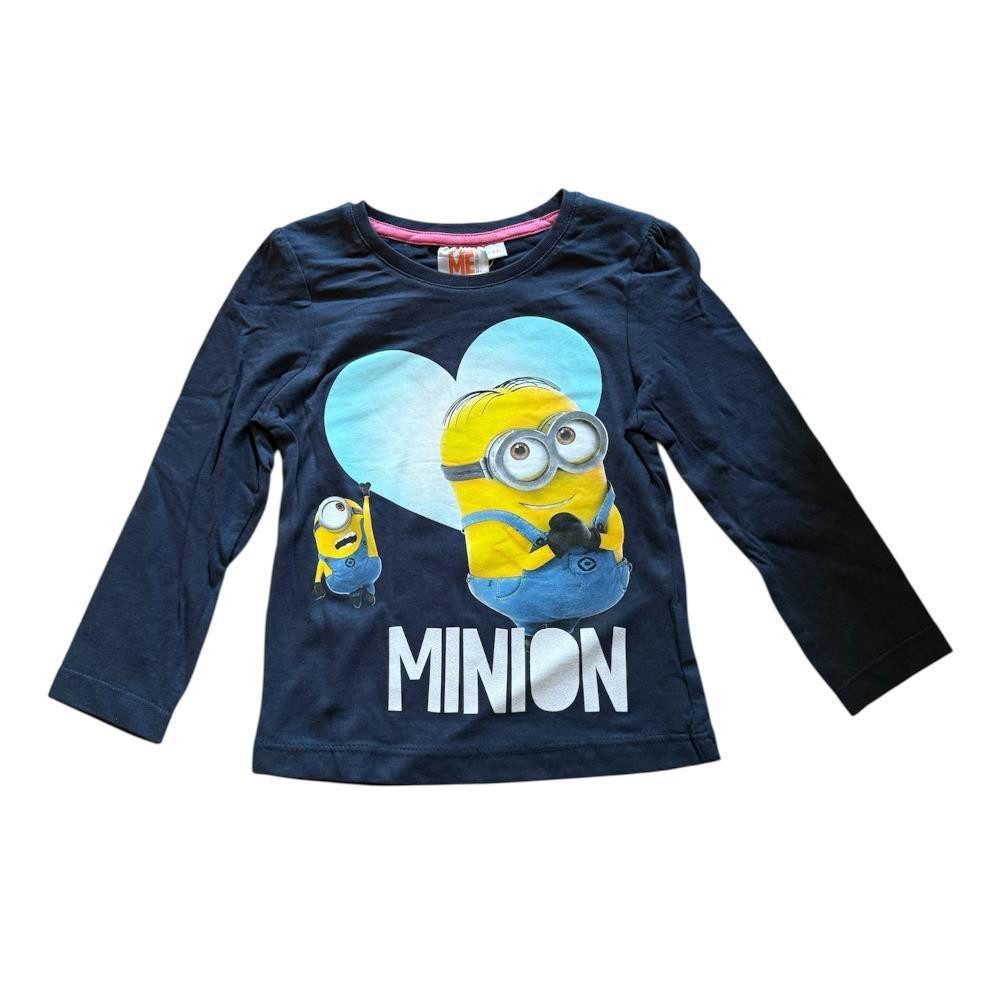 Minions T-Shirt Minion-Langarm-Shirt, Mädchen l "Minion"-Glitzer-Schrift, Dunkelblau