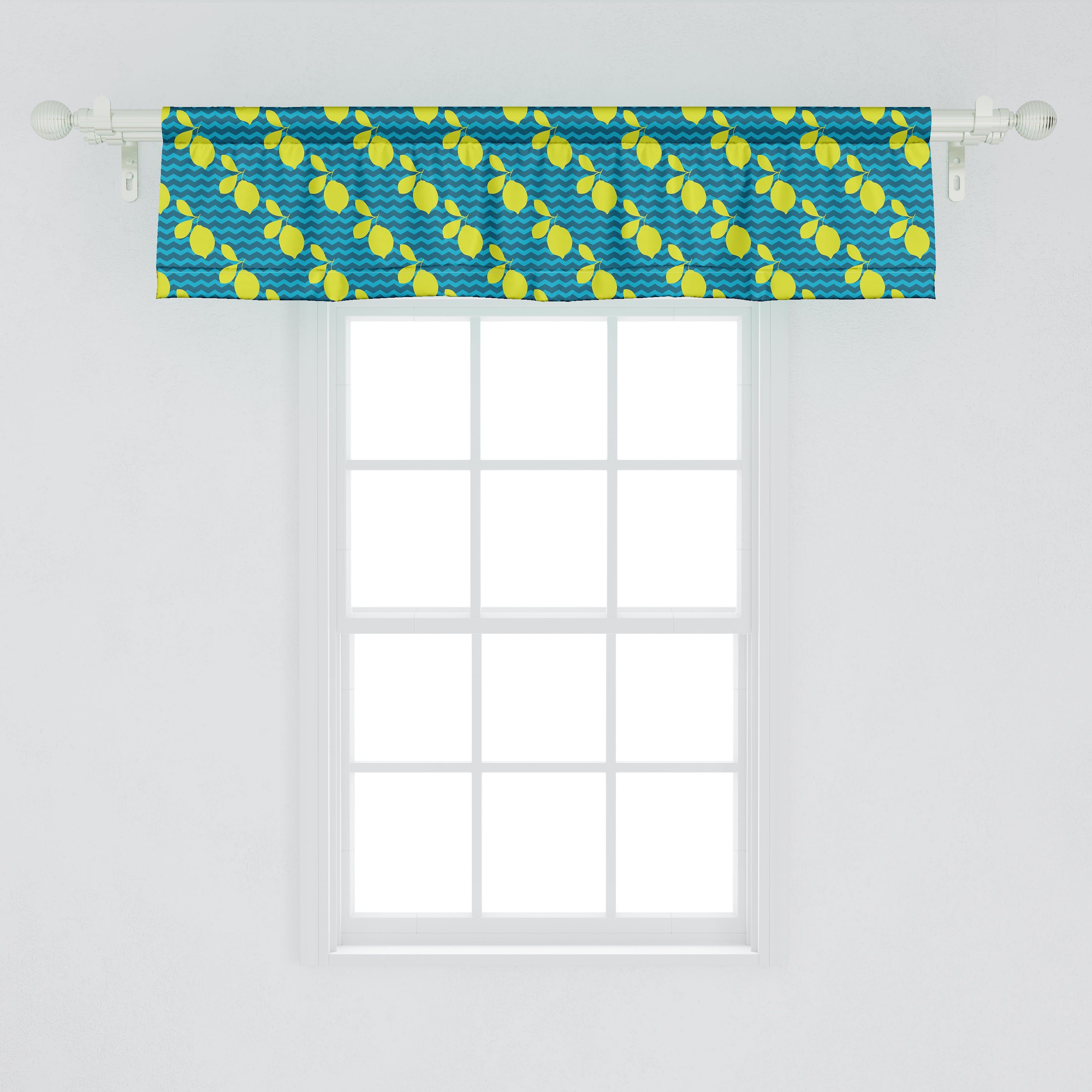 Scheibengardine Vorhang Volant für Küche Motiv mit Zick-Zack-Kulisse Dekor Microfaser, Zitrone Abakuhaus, Citrus Stangentasche, Schlafzimmer