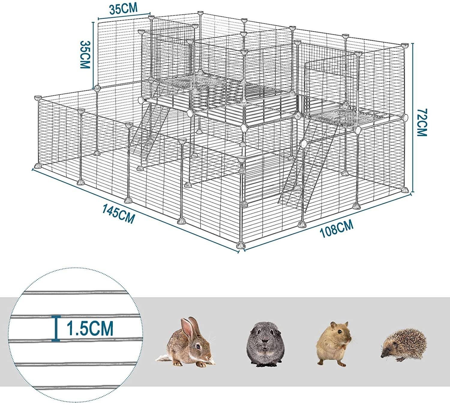 EUGAD Freigehege, für Kaninchen Meerschweinchen, 144,5x108x72cm Schwarz