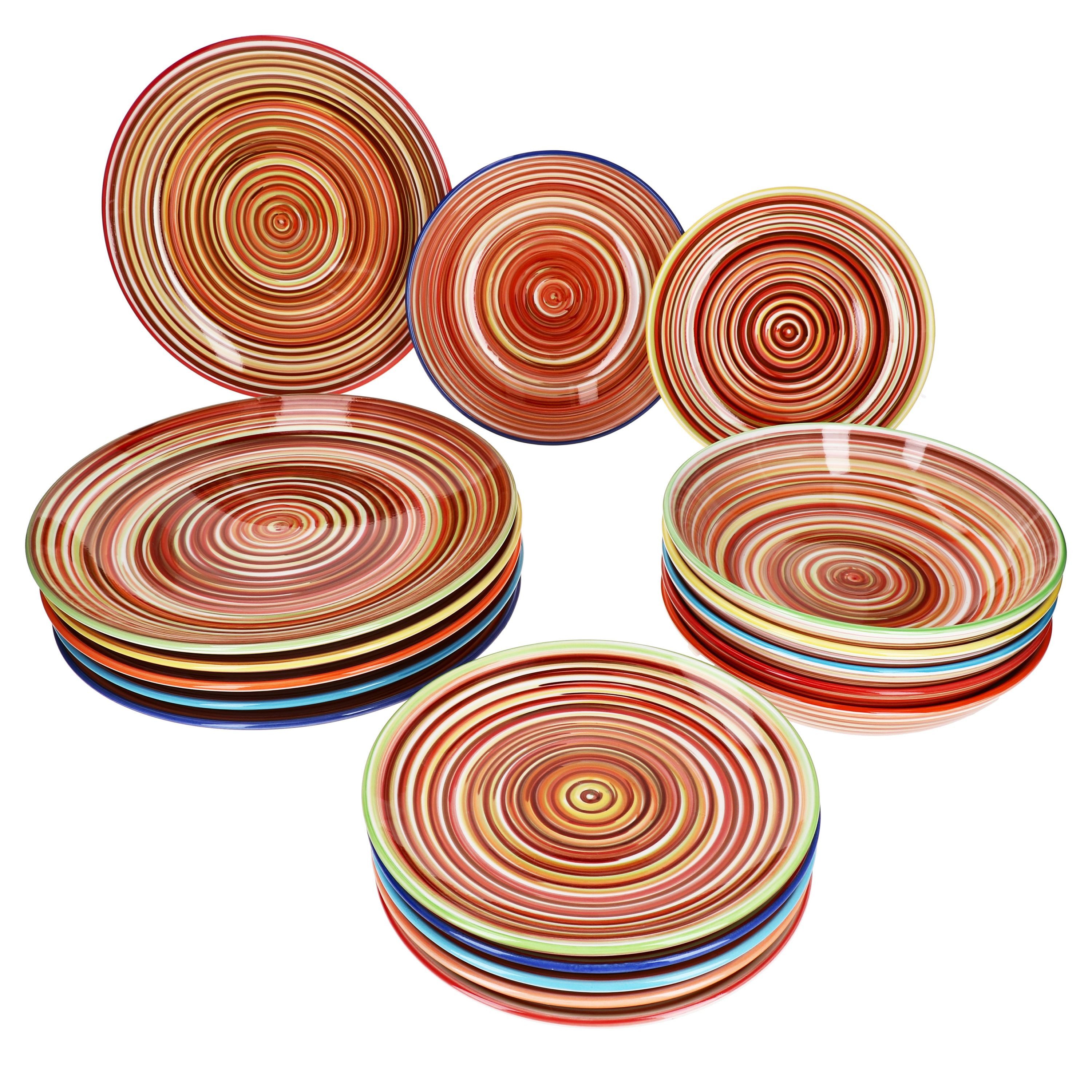 MamboCat Тарелки-Set 18tlg Тарелкиset Linea gestreift 6 Pers Kuchenteller Speiseteller, Steingut