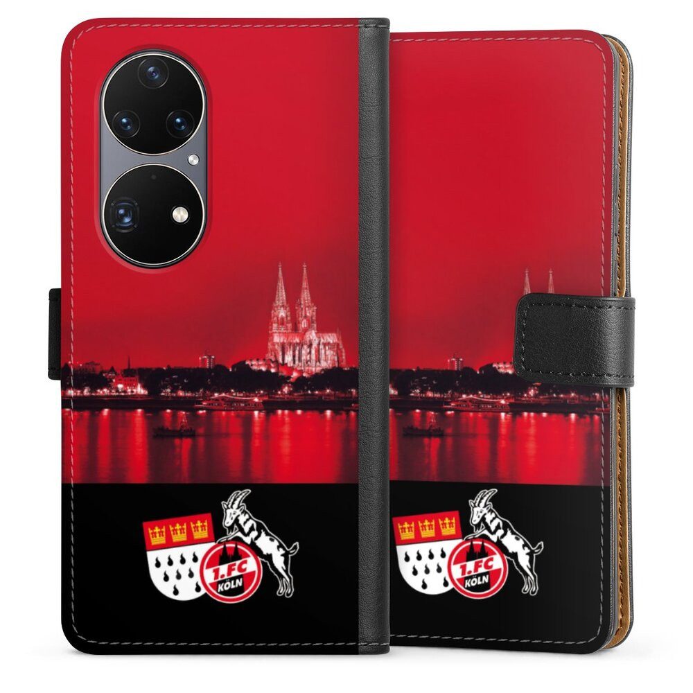 DeinDesign Handyhülle Skyline 1. FC Köln Offizielles Lizenzprodukt Skyline Köln Rot, Huawei P50 Pro Hülle Flip Case Klapphülle Handytasche Leder