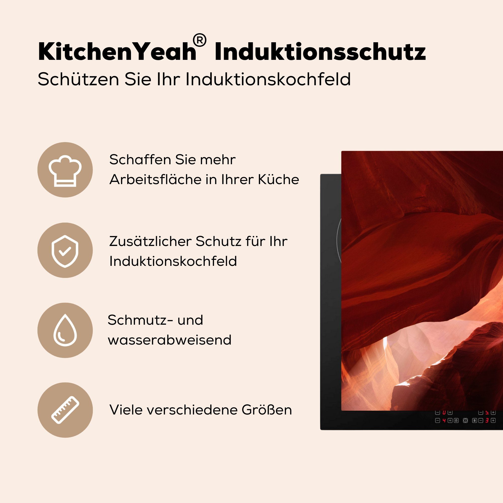 Rote cm, MuchoWow Ceranfeldabdeckung Induktionskochfeld küche, Schutz Vinyl, (1 Höhle, Herdblende-/Abdeckplatte 81x52 für die tlg),