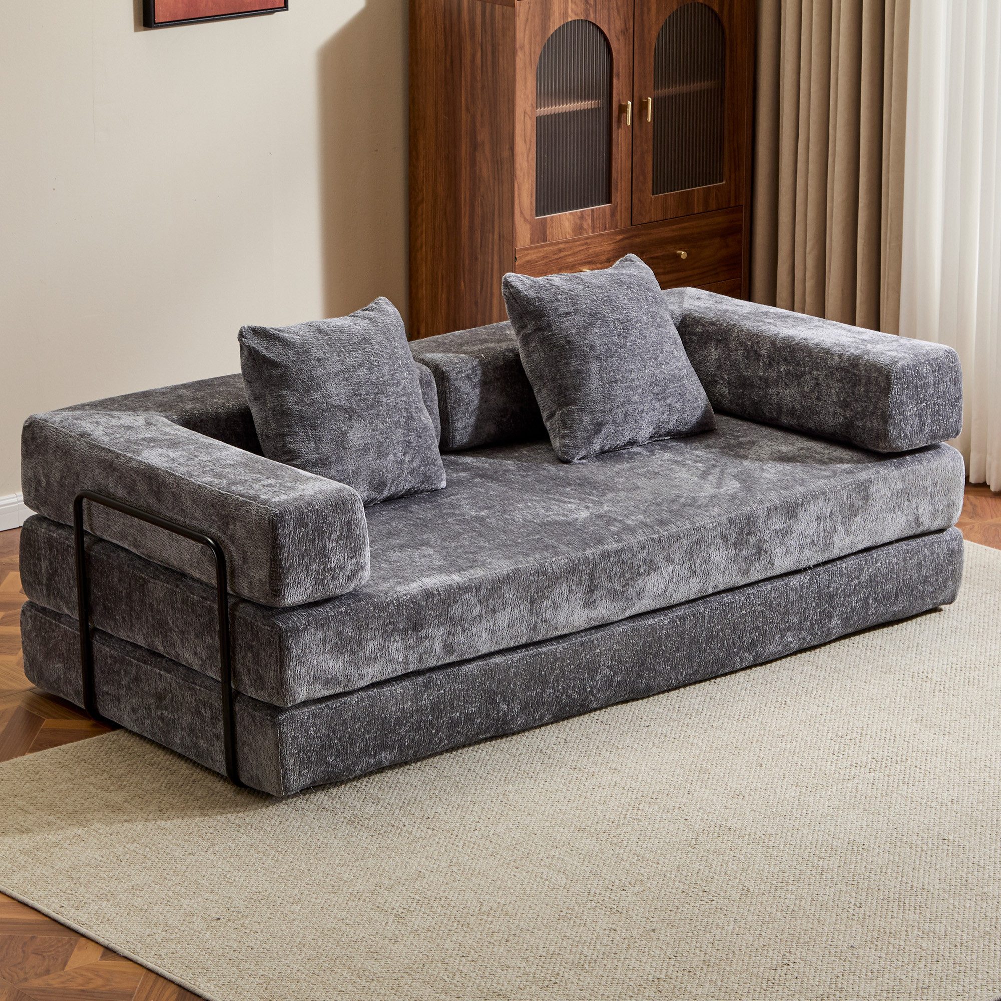 Vankel Loungesofa 4-in-1 Schlafsofa mit Schlaffunktion – faltbar & platzsparend, Multifunktionales Sofa, Liege & Gästebett für kleine Räume
