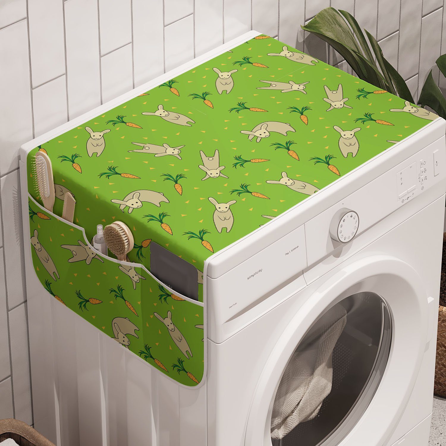 Abakuhaus Badorganizer Anti-Rutsch-Stoffabdeckung für Waschmaschine und Trockner, Hase Muster mit Kaninchen Karotten