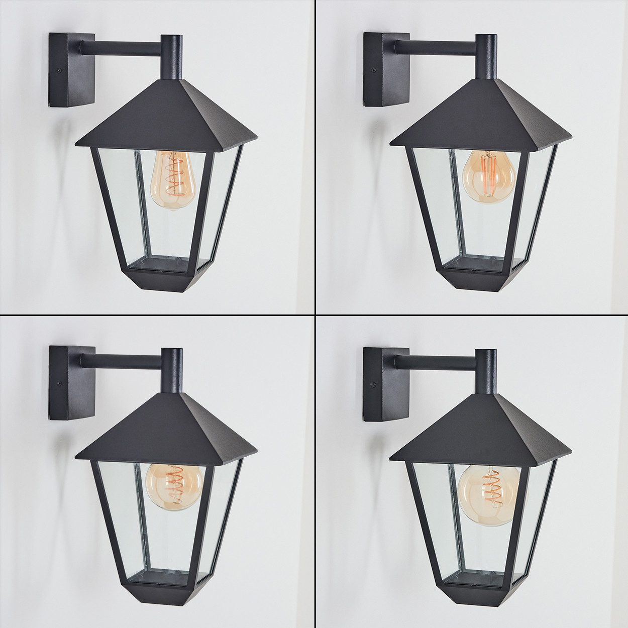 hofstein Außen-Wandleuchte Wandlampe abwärts in antikem Look aus Metall/Glas in Schwarz/Klar, ohne Leuchtmittel, Wandleuchte E27, Hof, Landhaus Außenleuchte, IP44, ohne Leuchtmittel