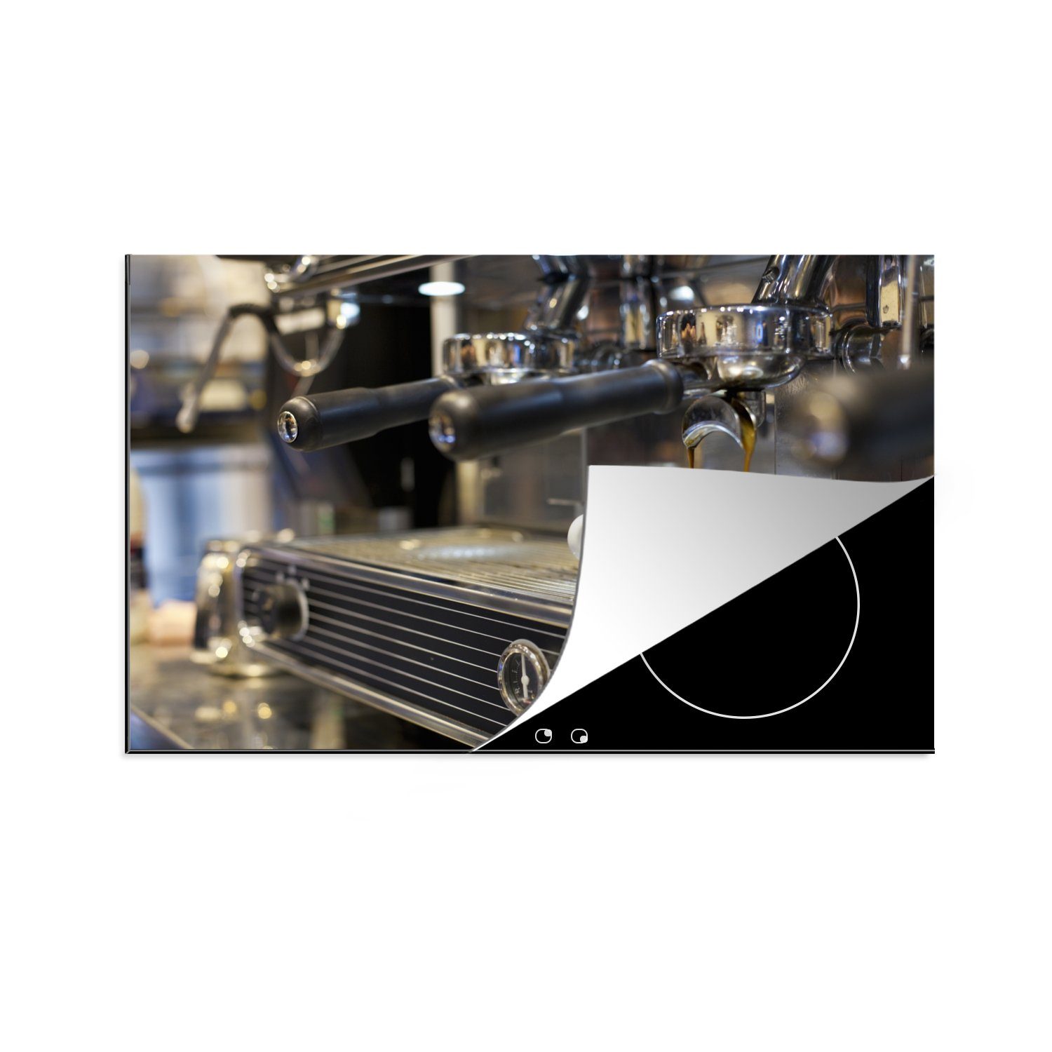 MuchoWow Herdblende-/Abdeckplatte Kaffeemaschine macht Espressi, Vinyl, (1 tlg), 81x52 cm, Induktionskochfeld Schutz für die küche, Ceranfeldabdeckung