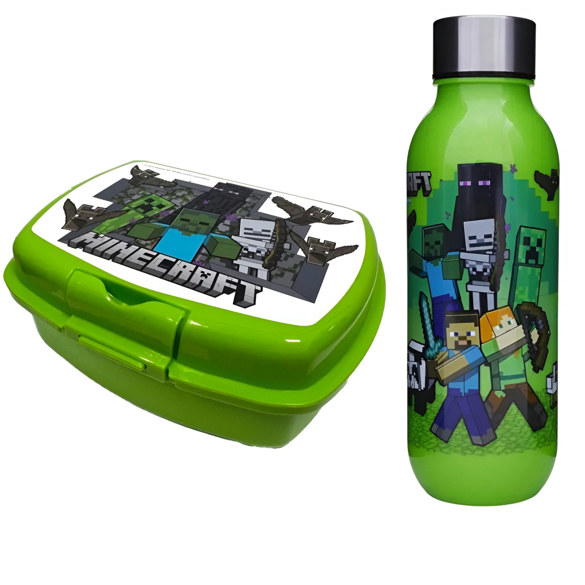 Minecraft Lunchbox Minecraft Gamer 2 tlg Set Brotdose Trinkflasche 640 ml, (2-tlg., Spar-Set)