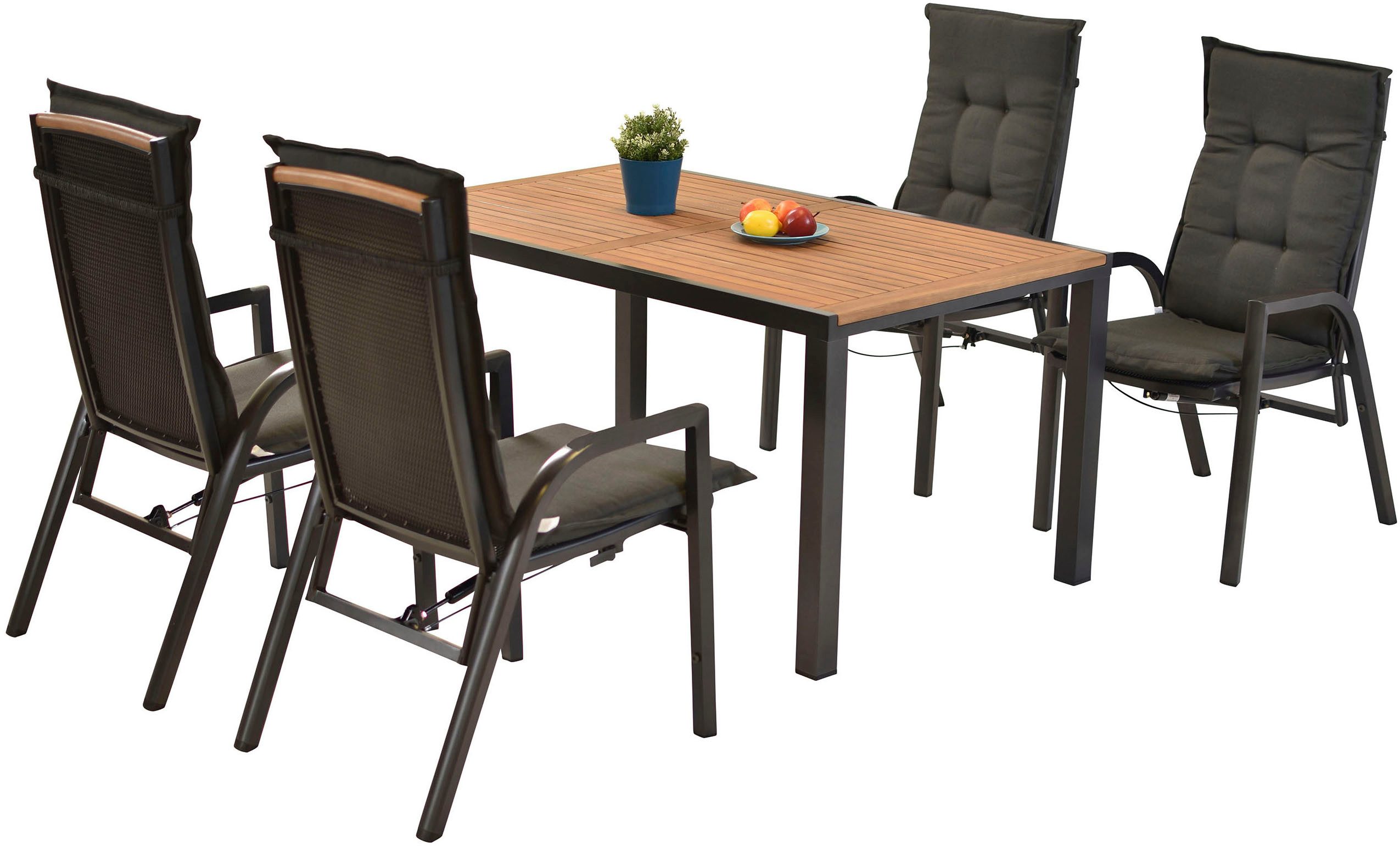 MERXX Garten-Essgruppe »Tilos«, (Set, 9-tlg., ückenabschluss aus Akazienholz), Rückenlehne verstellbar durch Gasdruckfeder