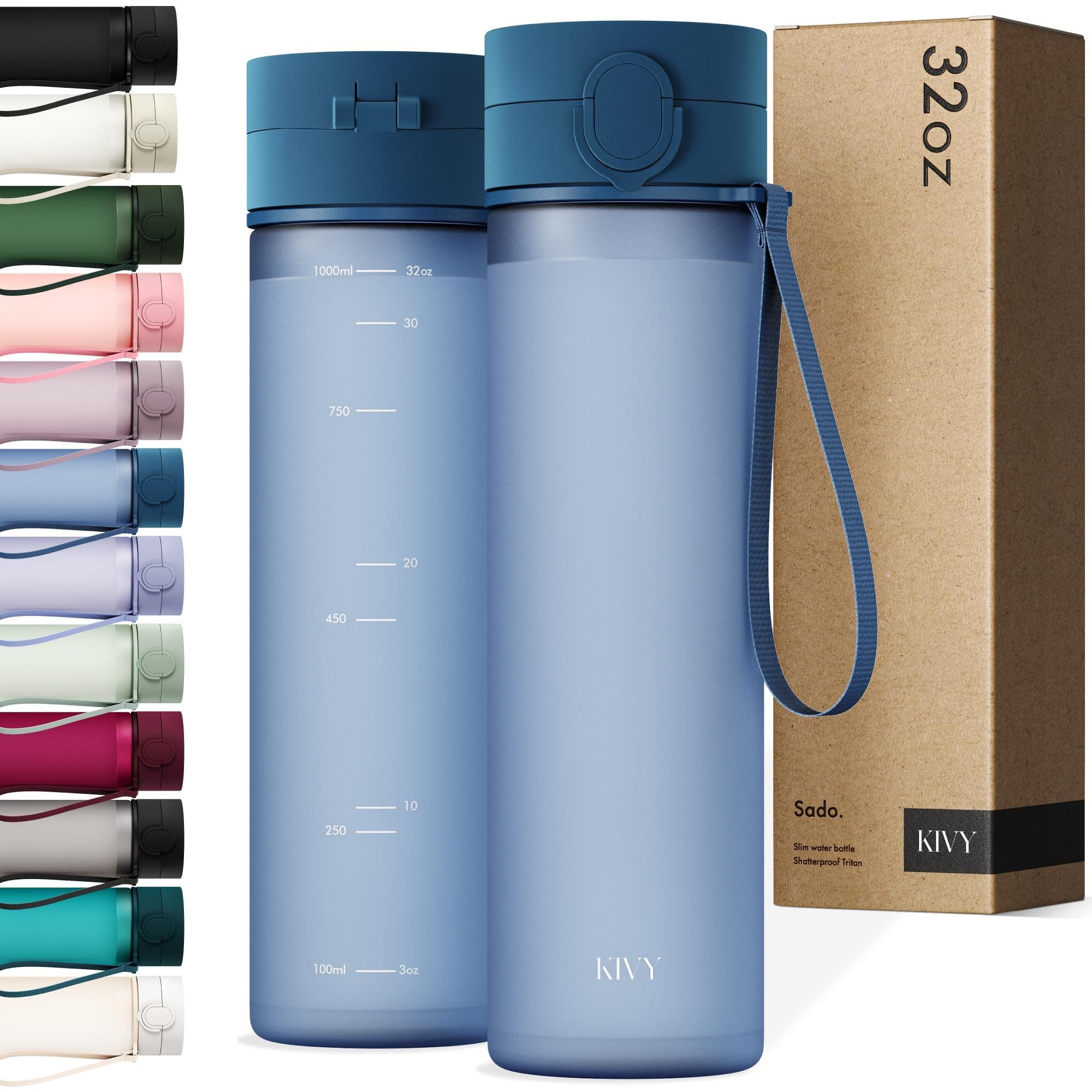 KIVY Trinkflasche Tritan auslaufsicher & kohlensäuregeeignet, Flip-Top, Sportflasche