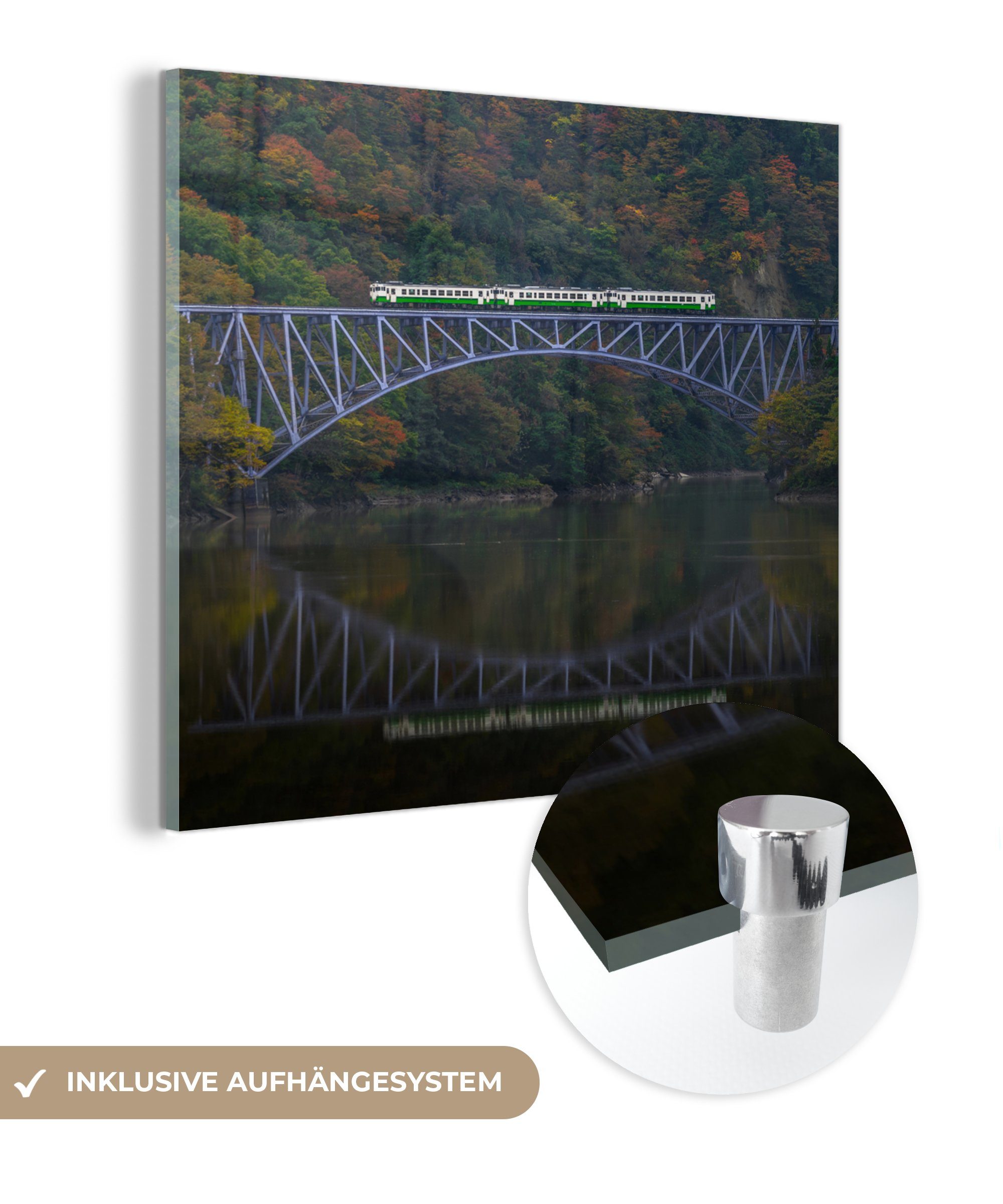MuchoWow Acrylglasbild Eine Eisenbahnbrücke über das Wasser, (1 St), Glasbilder - Bilder auf Glas Wandbild - Foto auf Glas - Wanddekoration