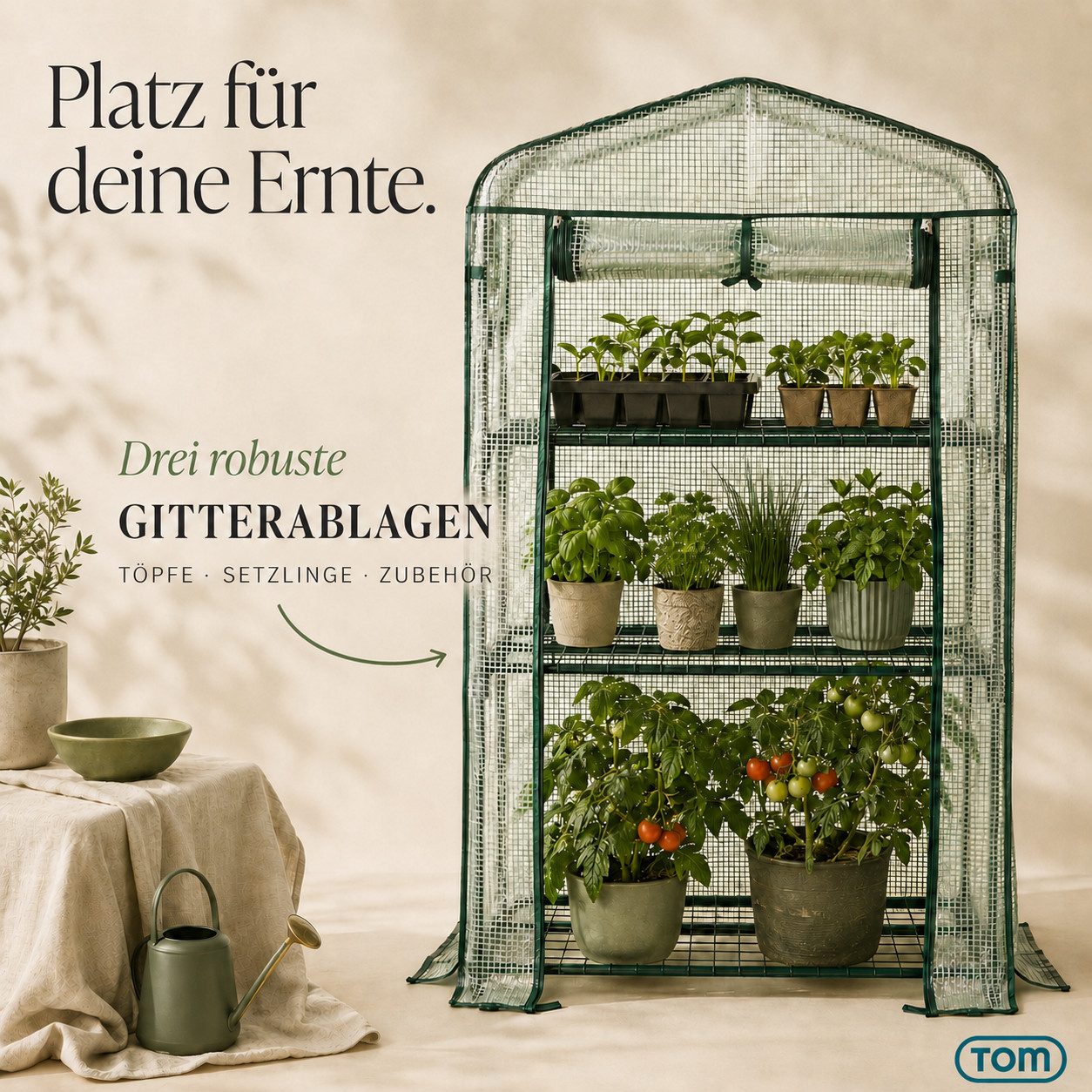 TOM Foliengewächshaus Gewächshaus Tomatenhaus 140g/m² Gitterschutzfolie, BxTxH: 69 x 49 x 126 cm, 0,4 mm Wandstärke, 0,4mm Stahl