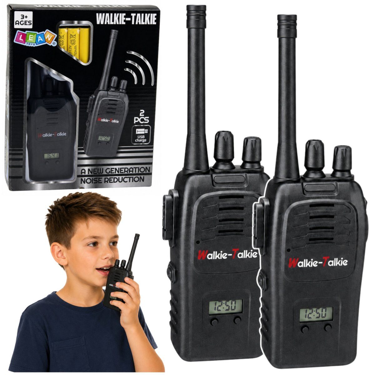 Wisam Lernspielzeug Walkie-Talkie mit USB-Anschluss, Geräuschunterdrückung, Schwarz, 200