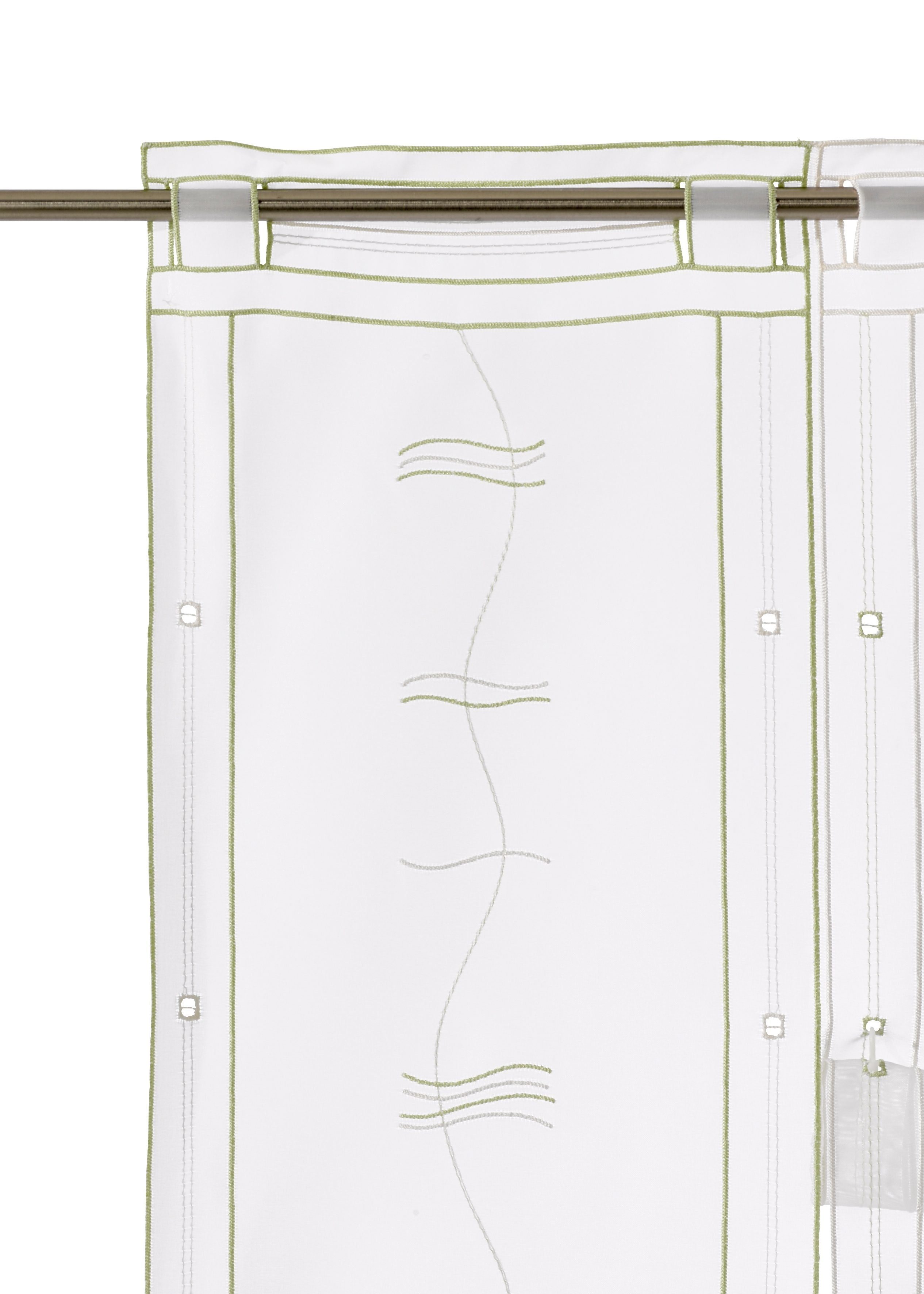 Scheibengardine Selina, Weckbrodt, transparent, Voile, Raffung Stangendurchzug Gardine, (1 transparent, Voile, Stickerei, St), grün/champagner Hochraff, bestickt