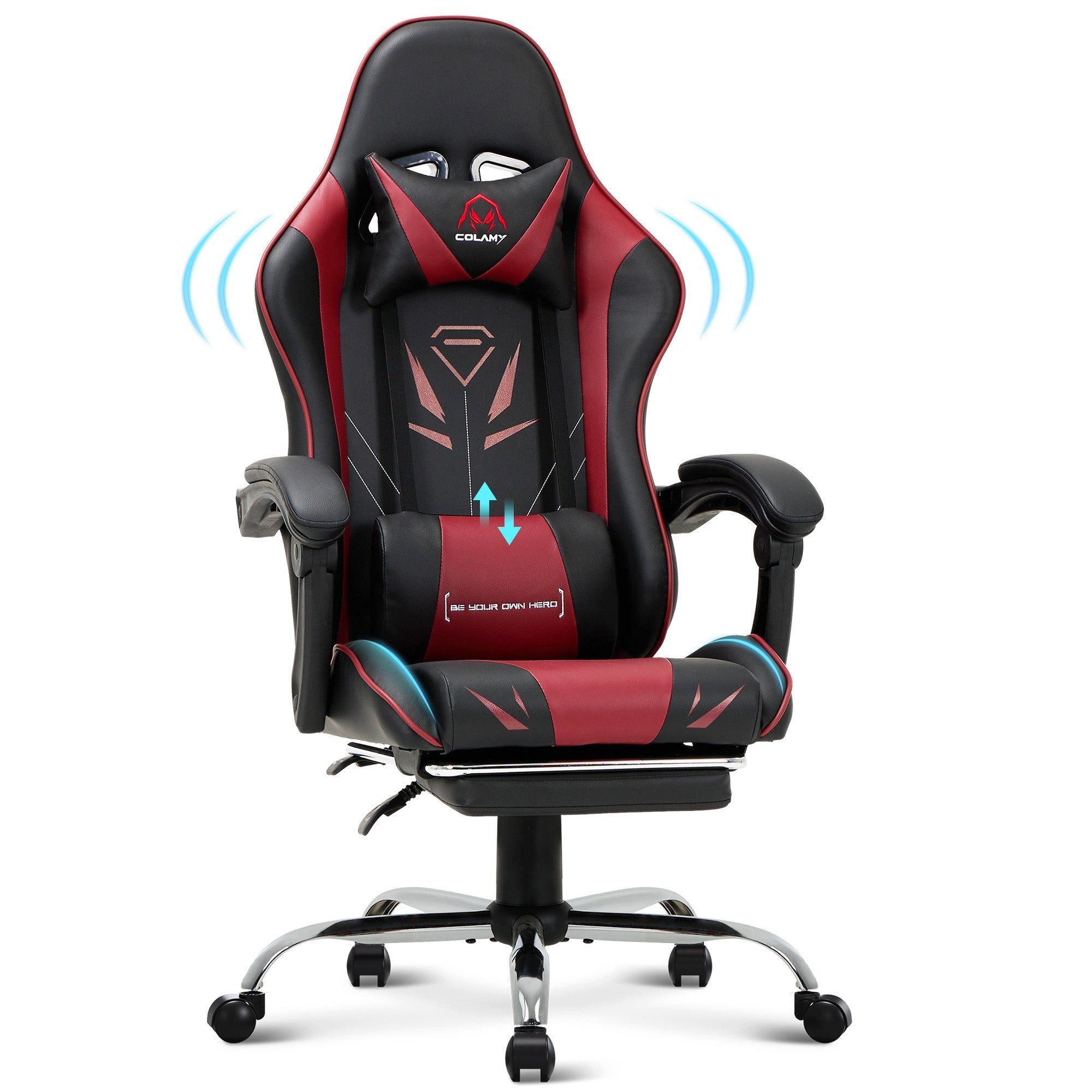 smartue Gaming Chair Ergonomischer Gaming Stuhl mit Fußstütze und hoher Rückenlehne, Computerstuhl mit Kopfstütze und Lendenwirbelstütze für Büro