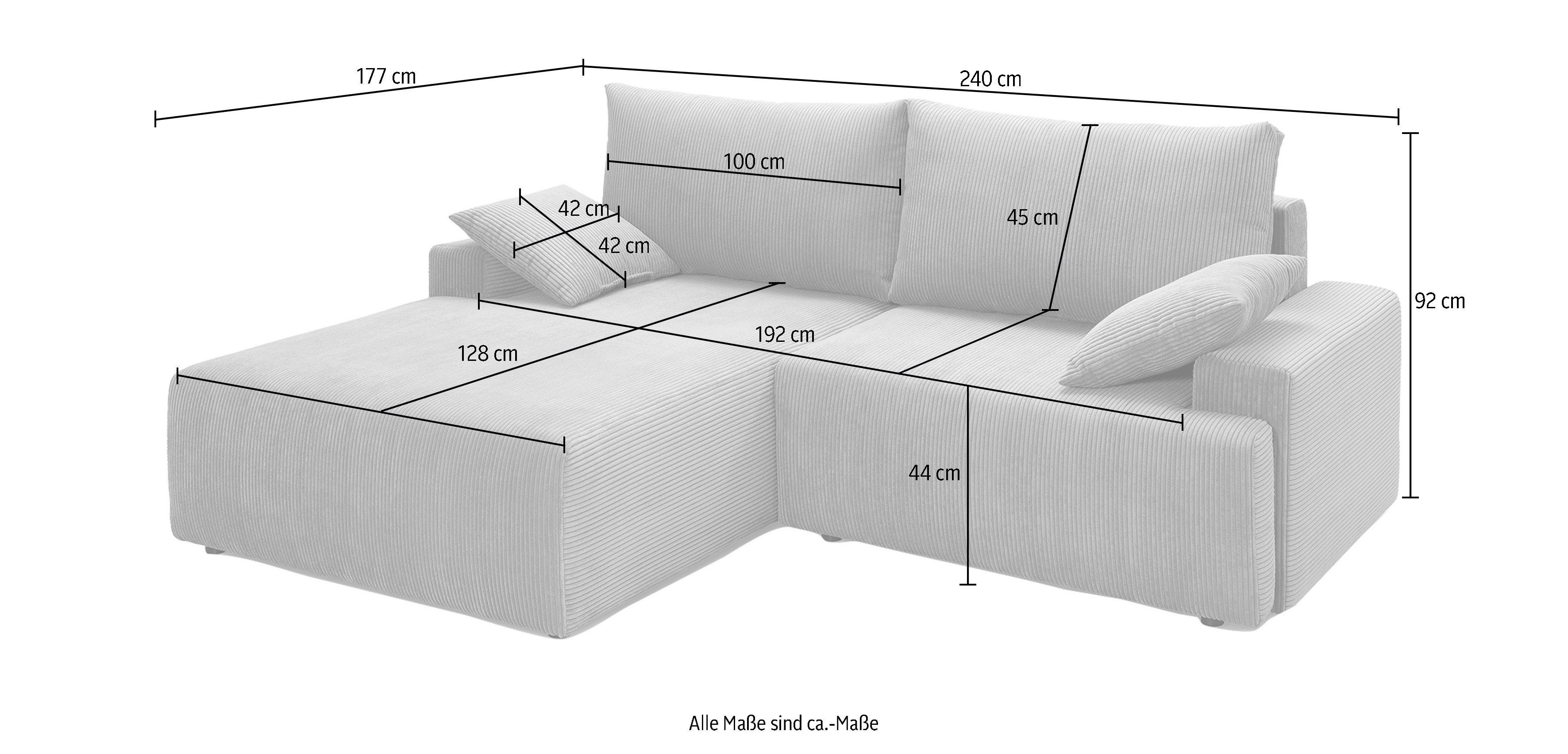 Bettfunktion beige sofa Orinoko, fashion Bettkasten exxpo Cord-Farben inklusive - Ecksofa und verschiedenen in