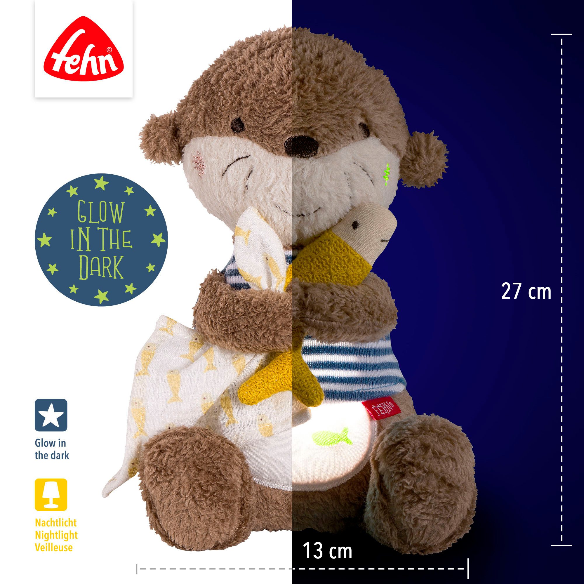 Fehn Kuscheltier Otter Theo, Nachtlicht, mit »Glow-in-the-dark«-Bestickung & Nachtlicht-Modul