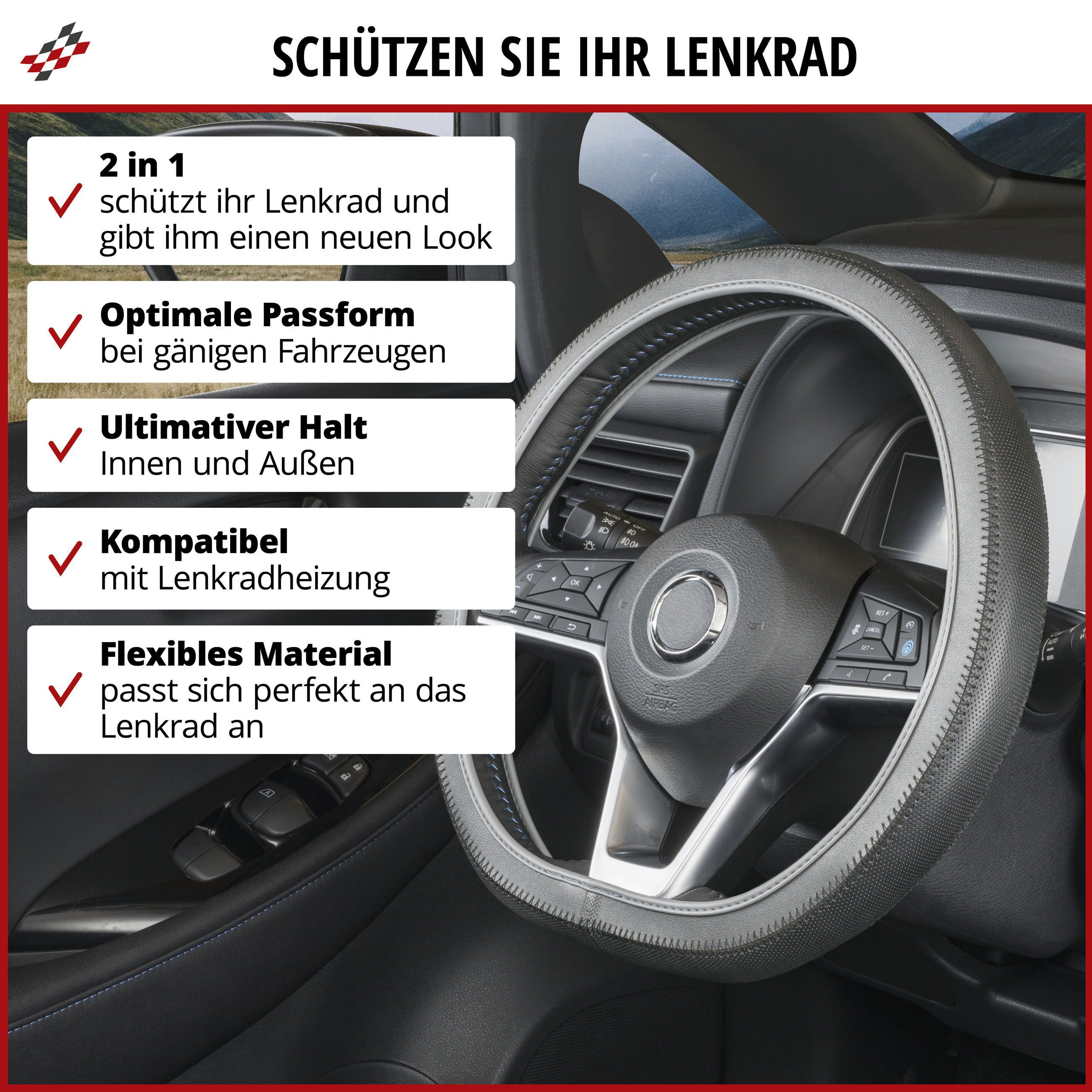 WALSER Steering Wheel Cover, Soft Grip Canvas - 38 cm, Black (1-piece)