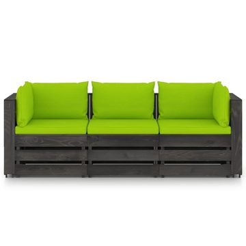 vidaXL Gartenlounge-Set 3-Sitzer Outdoor-Sofa mit Kissen Grau Imprägniertes Kiefernholz