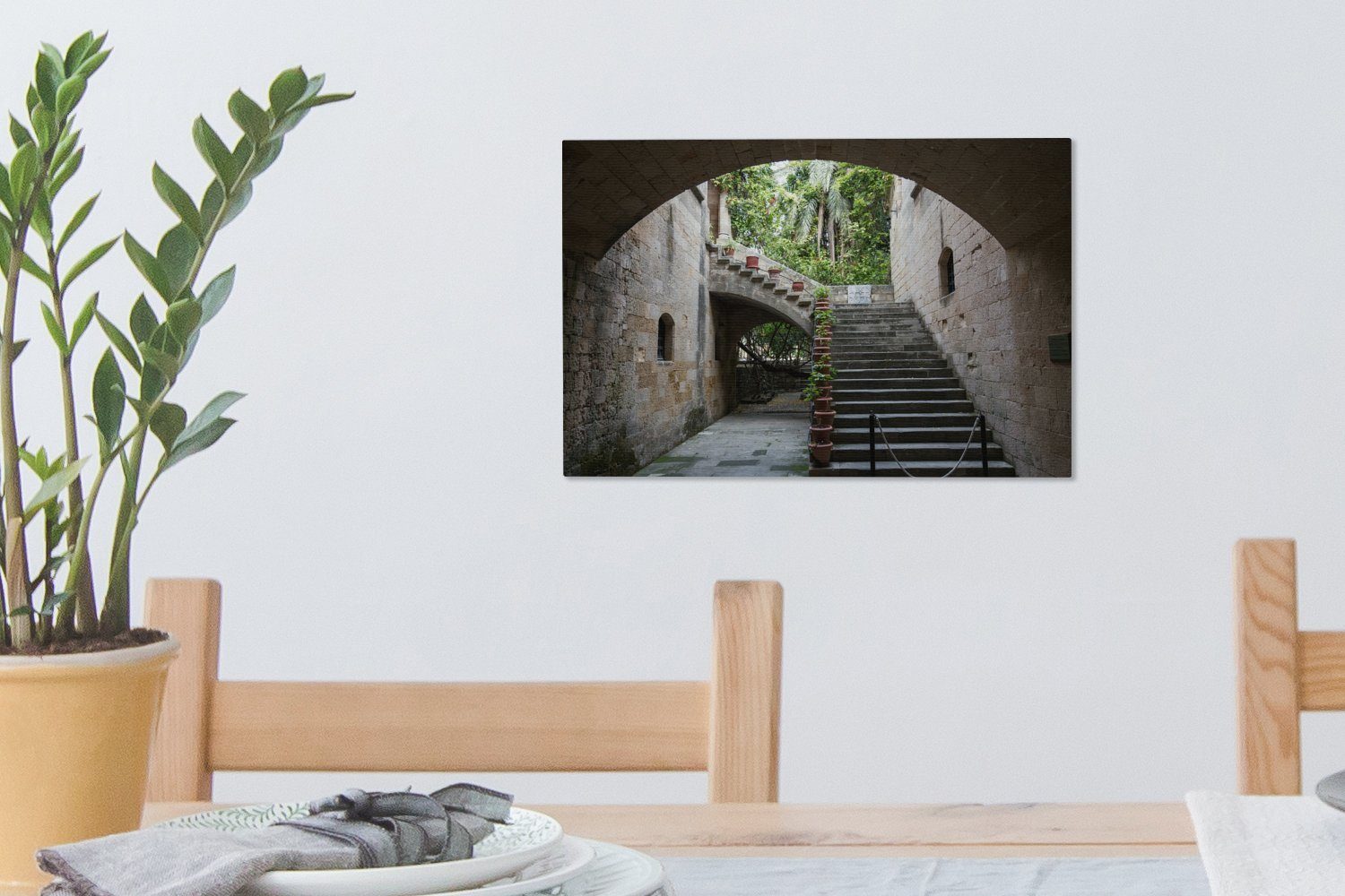 OneMillionCanvasses® Leinwandbild Stufen in Leinwandbilder, cm Altstadt (1 Wanddeko, der von Rhodos, Aufhängefertig, 30x20 St), Wandbild