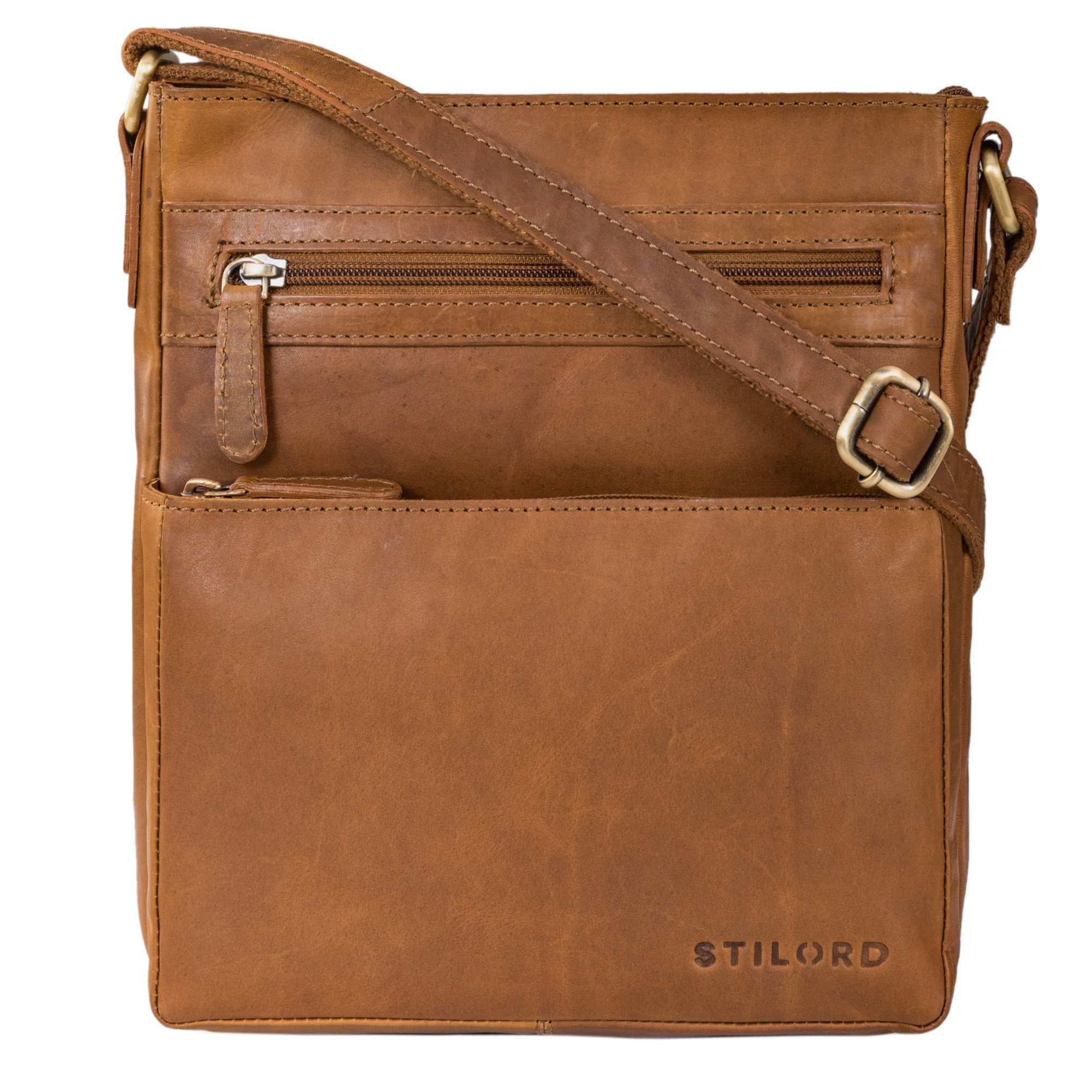 STILORD Messenger Bag "Kian" Umhängetasche Herren Klein Leder cognac - braun