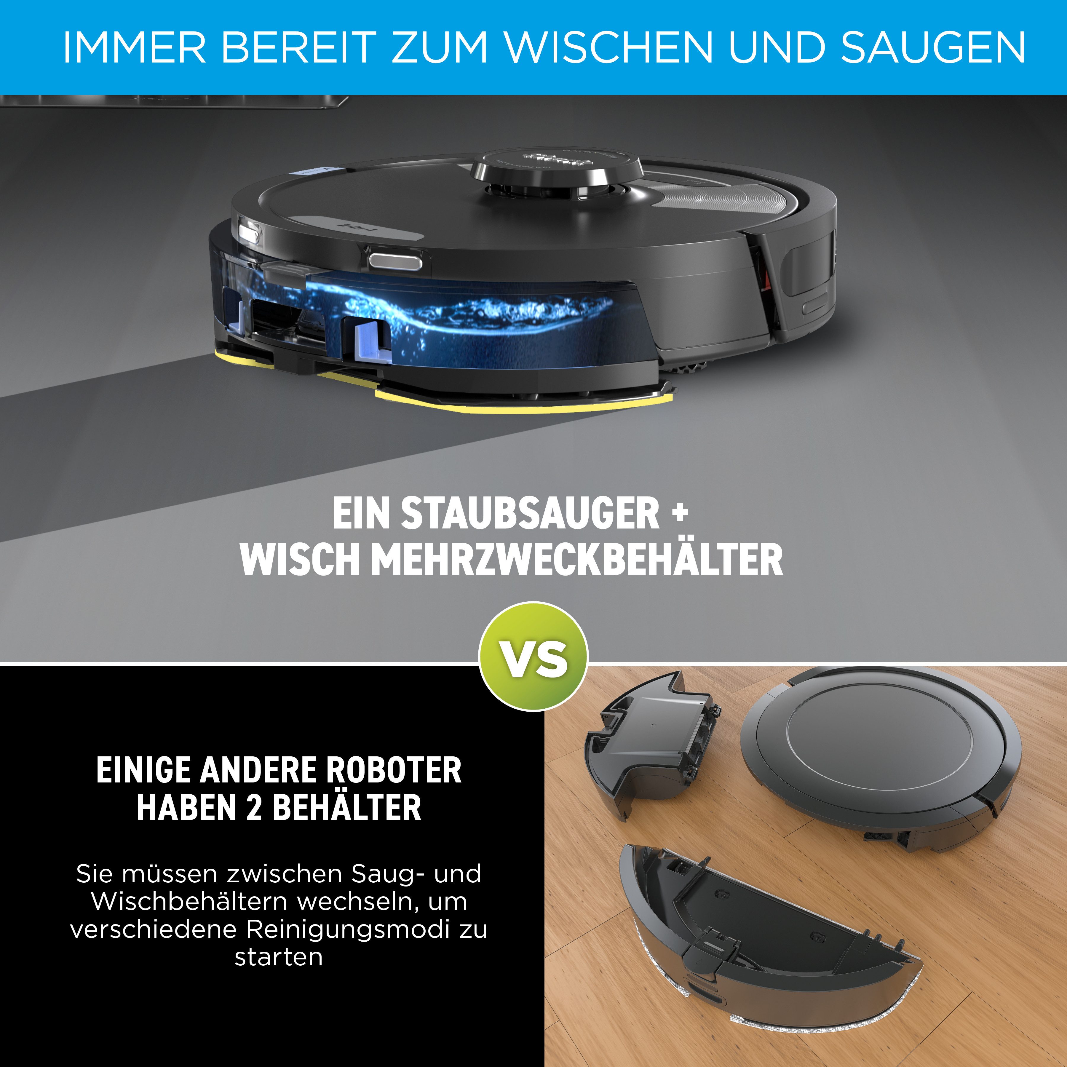 Shark Saugroboter mit Wischfunktion RV2620WAEU Matrix Plus 2-in-1, 650 W, Wischen & Saugen mit automatischem Entleerungssystem