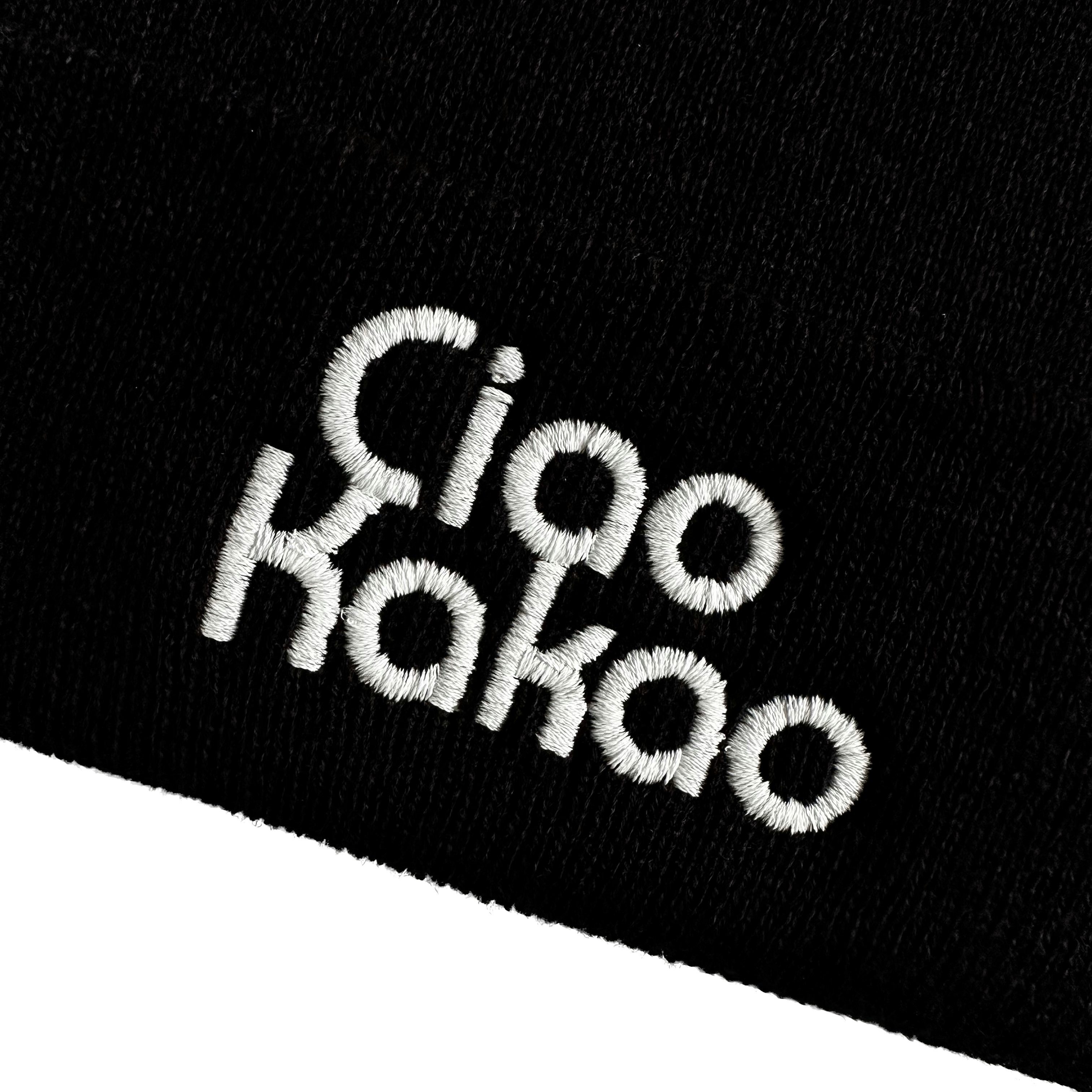 Schnoschi mit Mütze Umschlag Streetwear Ciao Strickmütze Unisex Kakao bestickt breitem Beanie Spruch Wintermütze