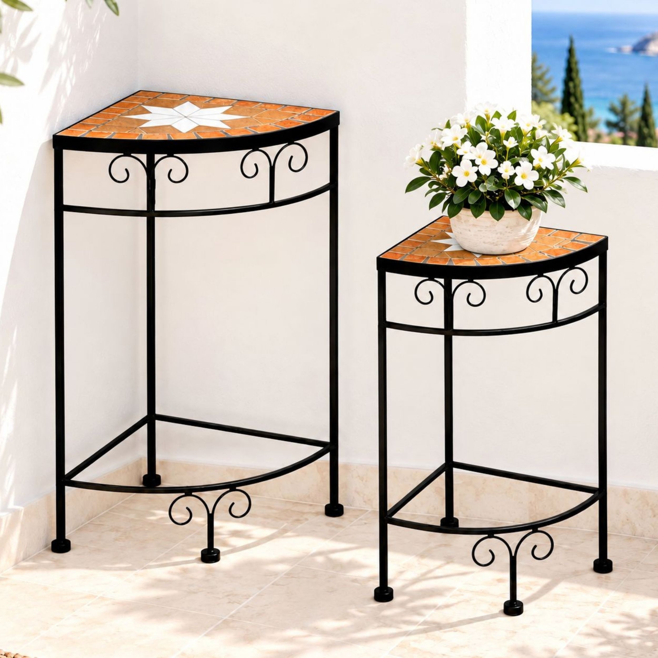 DanDiBo Blumenhocker Mosaik Eckregal 2er Set 42 und 52 cm Blumenständer 12013 Beistelltisch