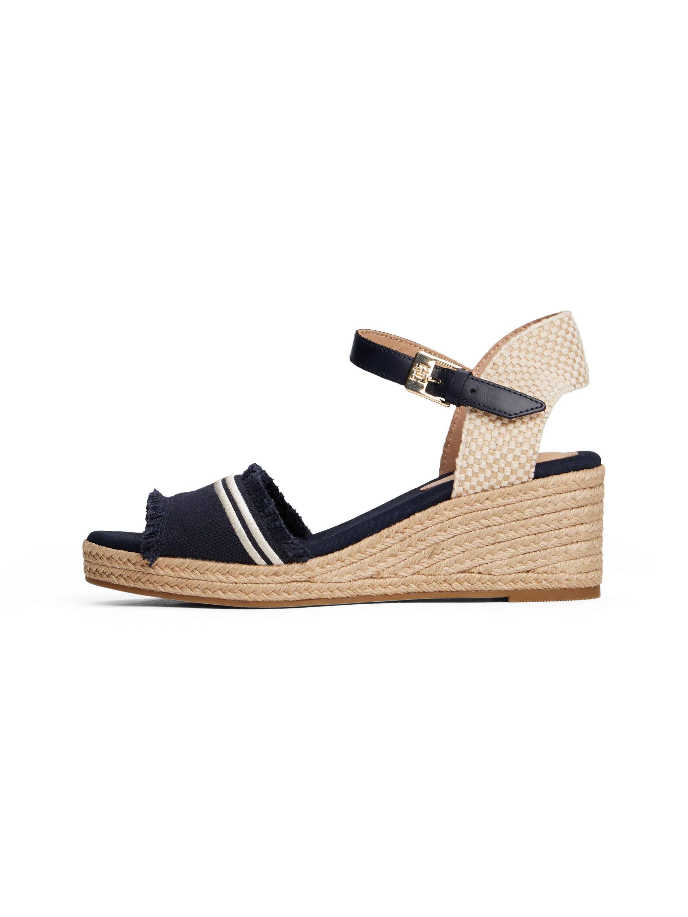 Tommy Hilfiger FRINGE CANVAS MEDIUM WEDGE Keilsandalette, Plateau, Sommerschuh, Riemchensandale mit Streifen