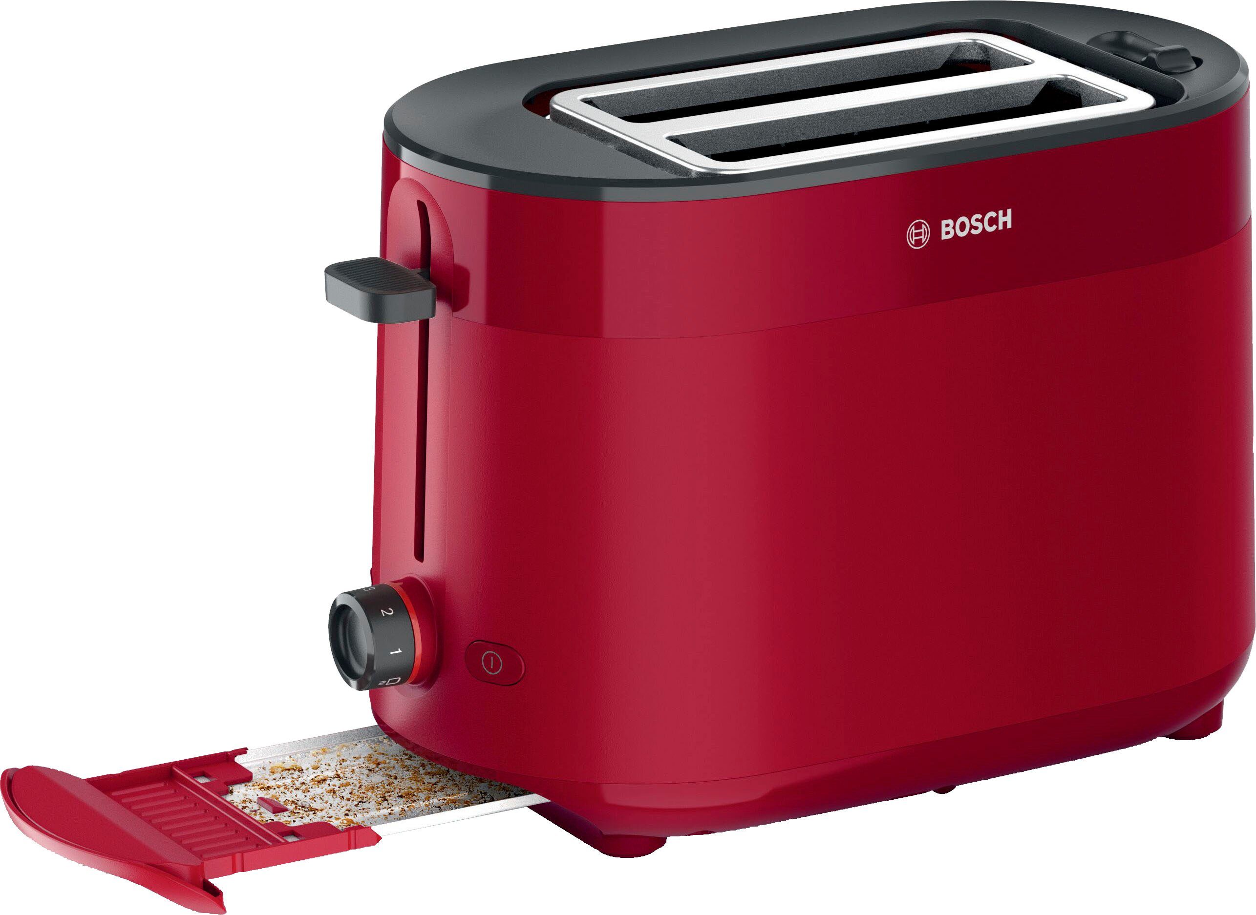 BOSCH Toaster MyMoment TAT2M124, 2 Schlitze, für 2 Scheiben, 950 W, integrierter Brötchenaufsatz, Auftaufunktion, Brotzentrierung, AutoOff