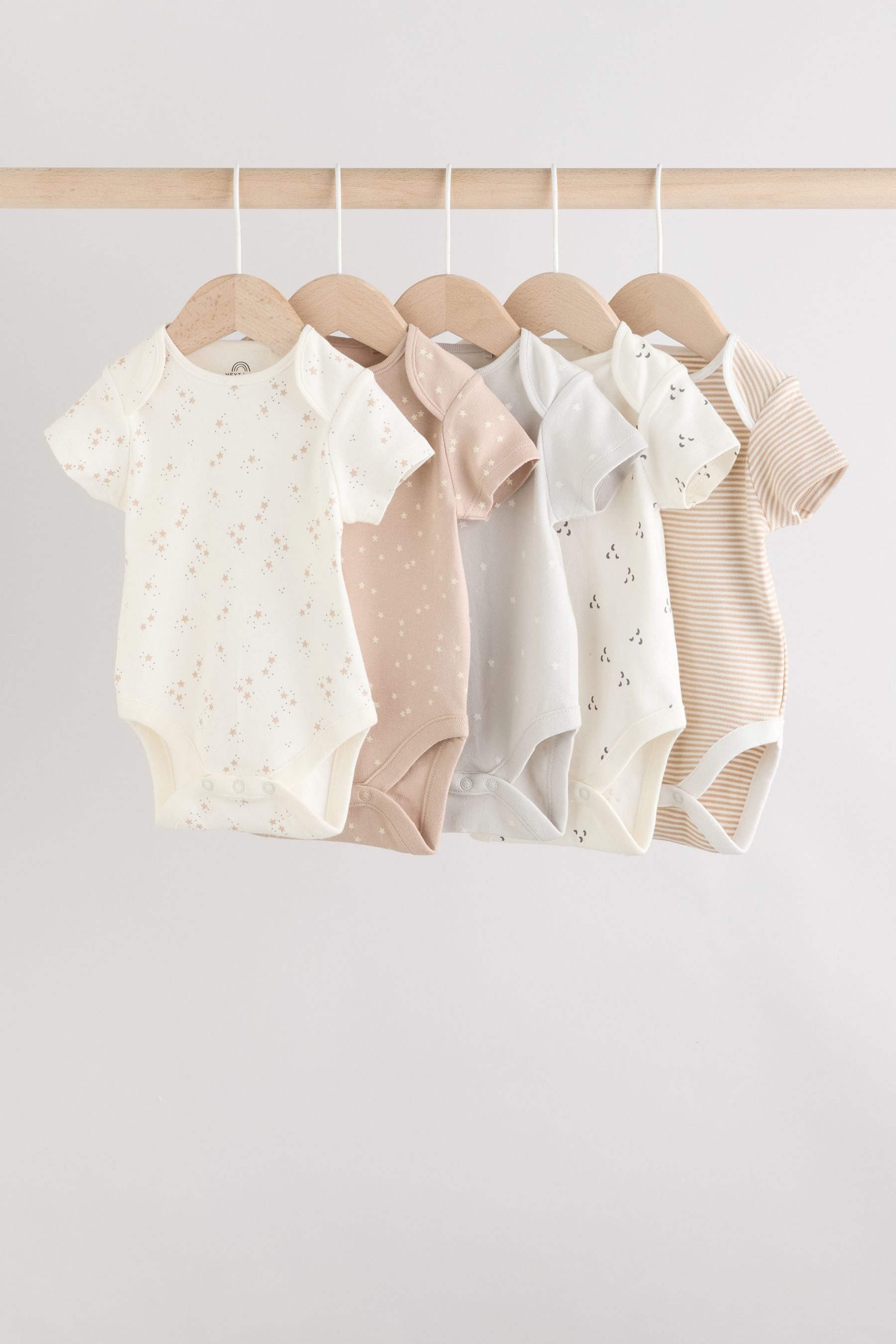 Next Kurzarmbody Kurzärmelige Babybodys aus Baumwolle, 5er-Pack (5-tlg)