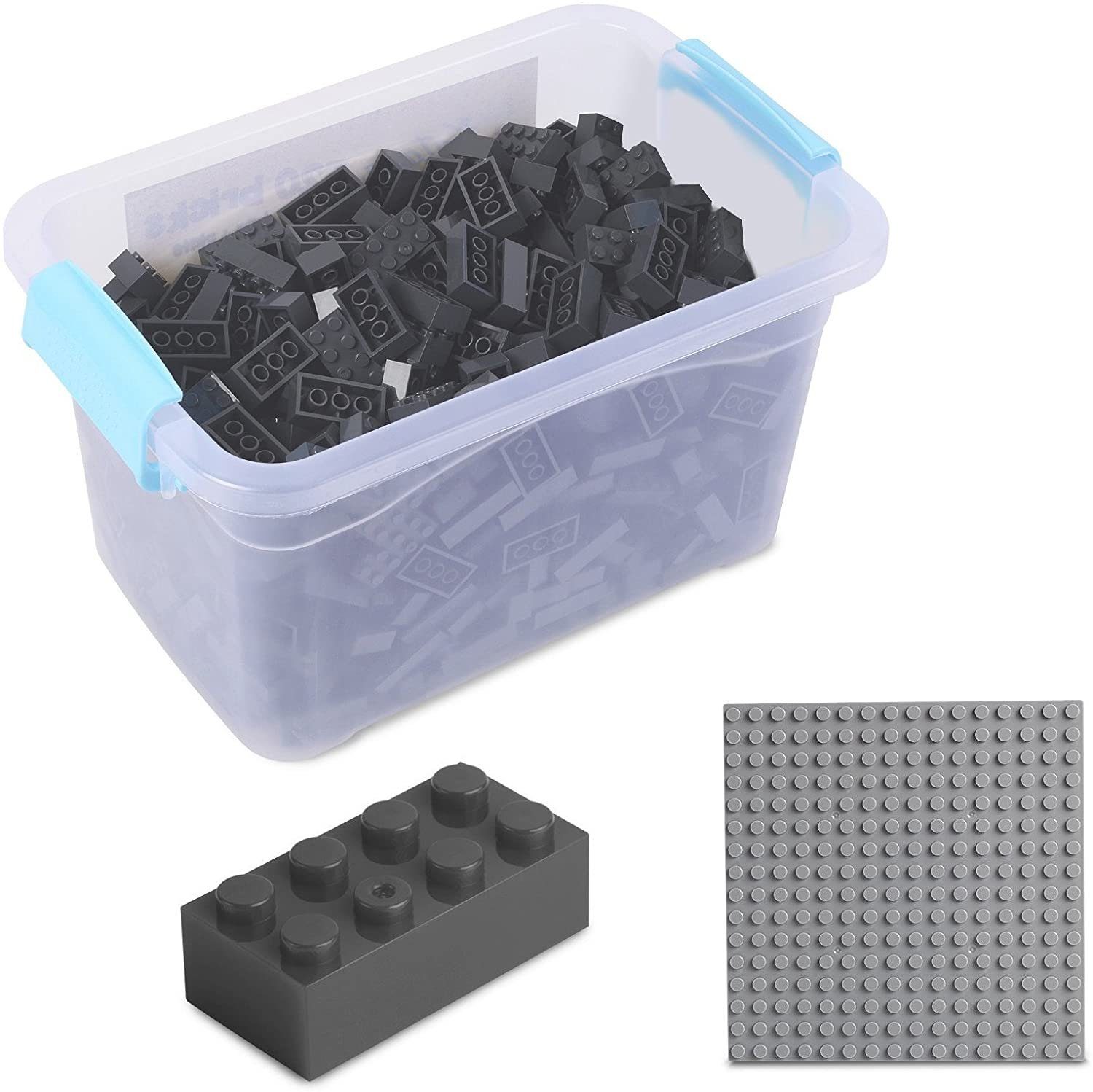 Katara Bausteine Box-Set mit 520 Steinen + Platte + Box Konstruktionsspielsteine, (3er Set), Dunkel Grau, 100% Kompatibel Sluban, Papimax, Q-Bricks, LEGO®