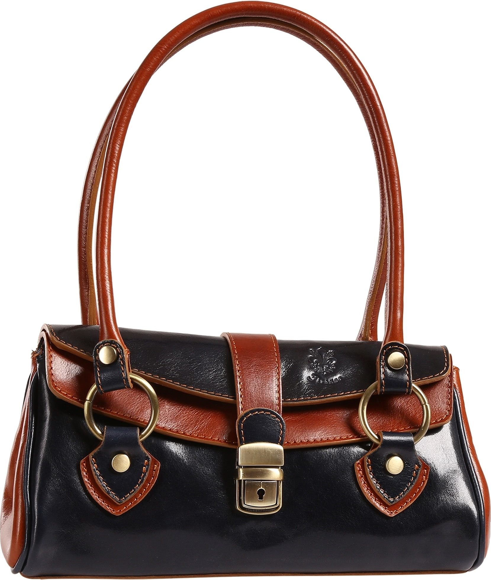 Toscanto Schultertasche Toscanto Damen Schultertasche Leder (Schultertasche), Damen Leder Schultertasche, dunkelblau, braun ca. 29cm