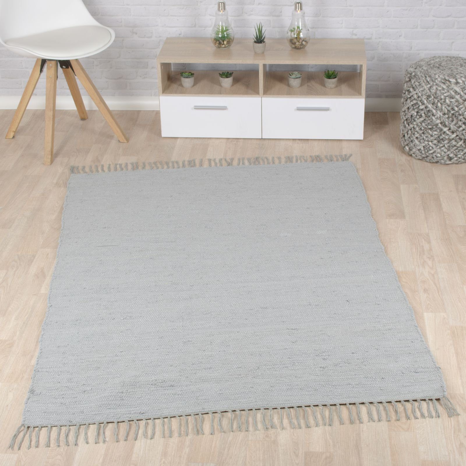 TaraCarpet, Höhe: Flickenteppich grau 120x180 Küche mm, 5 uni, Wohnzimmer Amrum Flachweb-Baumwollteppich rechteckig, Teppich Schlafzimmer Fleckerl