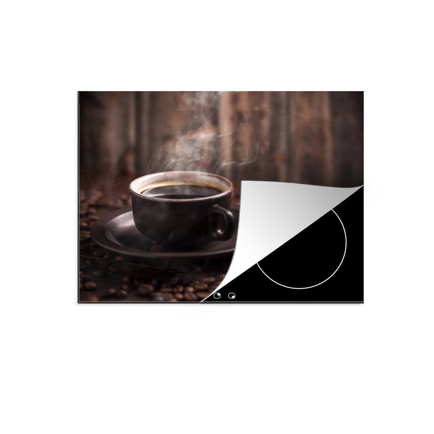 MuchoWow Herd-Abdeckplatte Kaffee - Heiß - Kaffeebohnen, Vinyl, (1 tlg), Ceranfeldabdeckung Küche, Herdabdeckplatte Einteilig, 60x52 cm