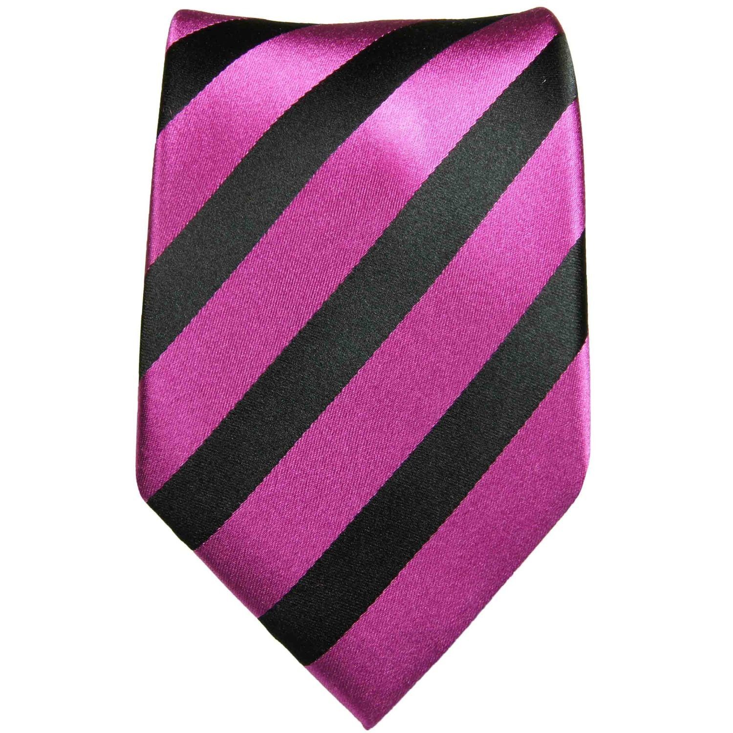 Paul Malone Krawatte Moderne Herren (8cm), Seide schwarz gestreift Seidenkrawatte Breit 100% 381 pink