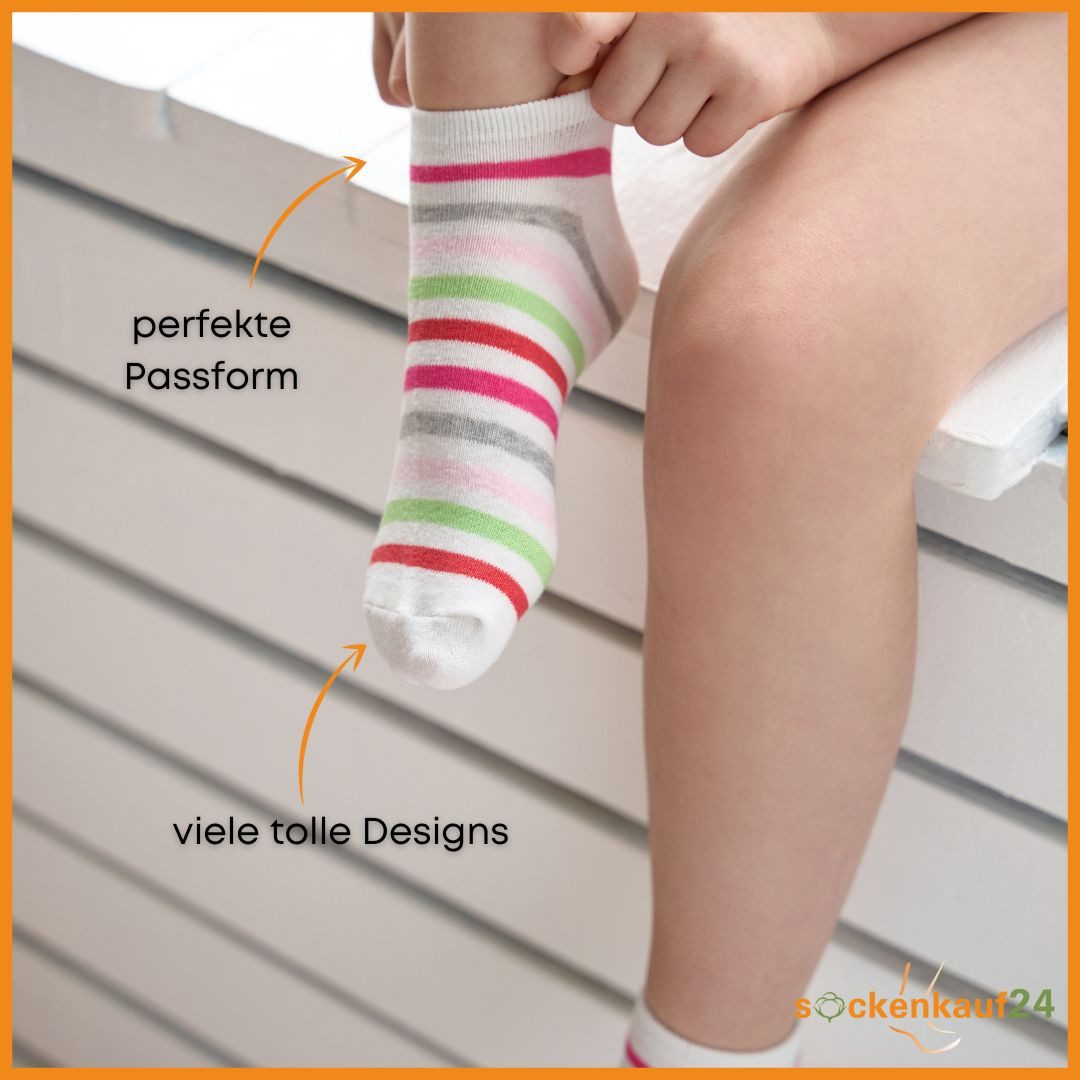 sockenkauf24 Sneakersocken 10 Paar Kinder Sneaker Socken Jungen & Mädchen Baumwolle Kindersocken (56285, 35-38) WP