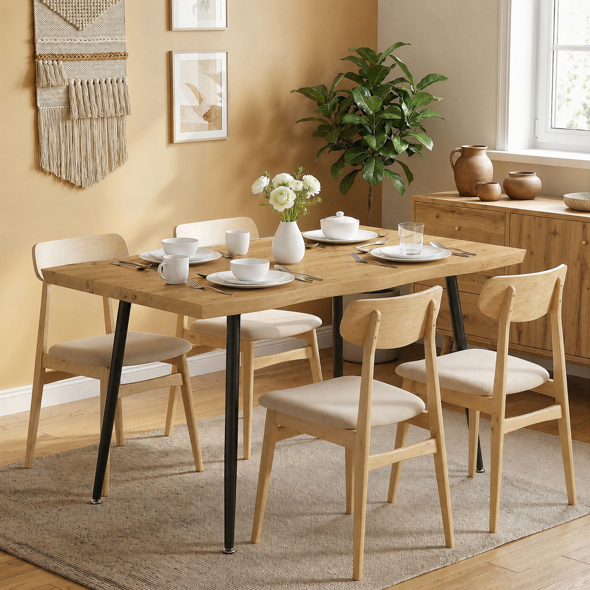 HOMCOM Esstisch Moderner Nordischer Küchentisch für 4 Personen, mit Stahlgestell (Esszimmertisch, 1-St., Küchentisch), für Küche, Esszimmer, Eiche