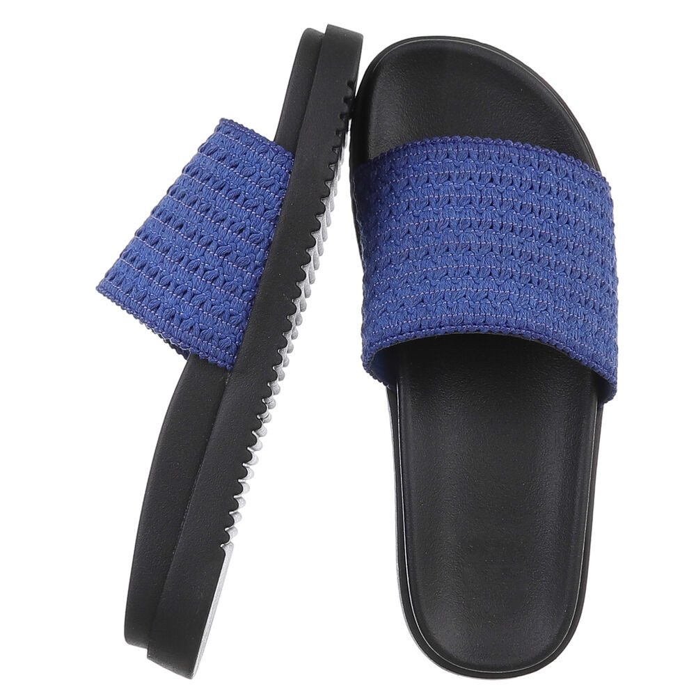 Ital-Design Moderne Damen Sandalen mit geflochtenem Obermaterial Pantolette (89372630) Flach Pantoletten in Blau