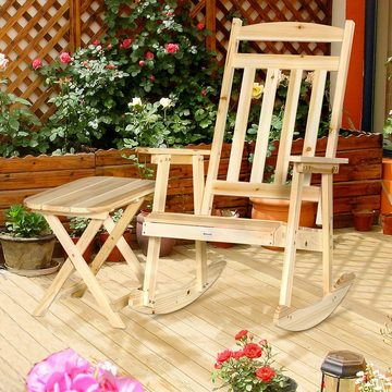 Outsunny Sitzgruppe Schaukelstuhl Holz mit Beistelltisch hoher Rückenlehne outdoor Natur, (Set, 2-tlg., Gartenstuhl mit Armlehnen), 2 tlg. Schaukelsessel Set