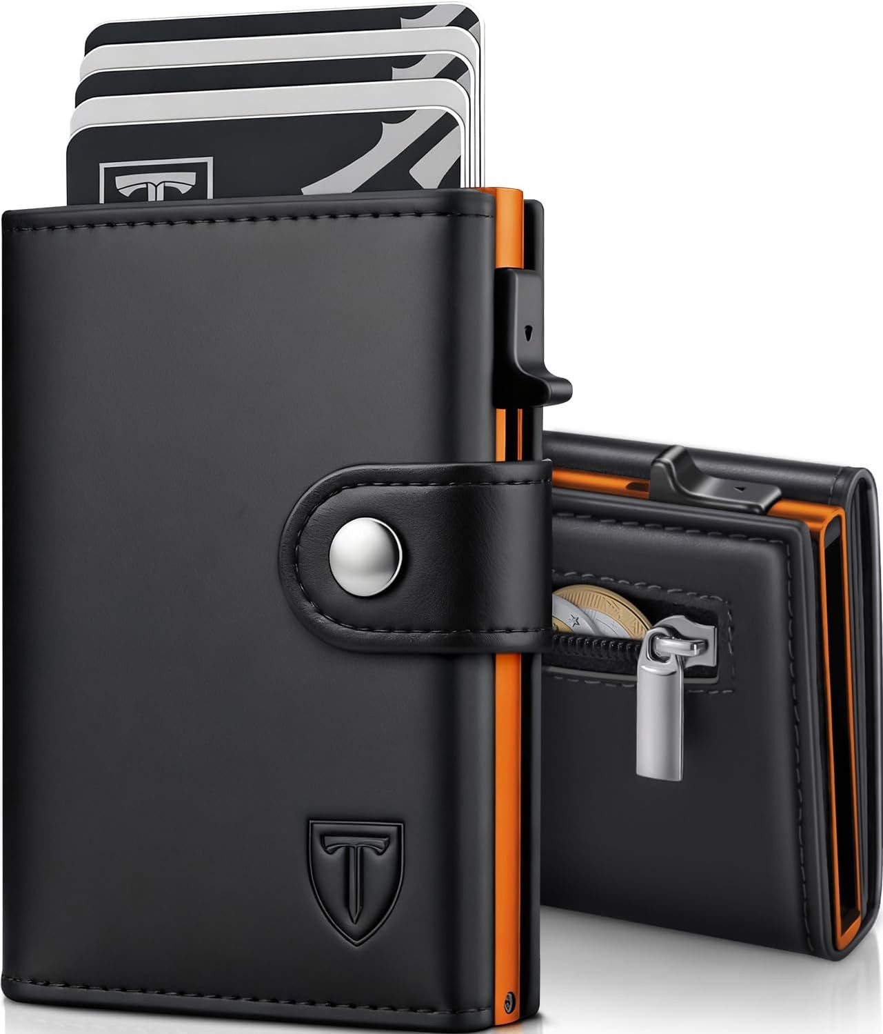 TEEHON Geldbörse Geldbeutel Herren mit Münzfach, Hochwertige Slim Wallet (Kartenetui Klein 8-10 Karten, Premium Exklusiv Geldbörse RFID Schutz), Portmonee Herren, Smart Wallet, Kreditkartenetui - Schwarz